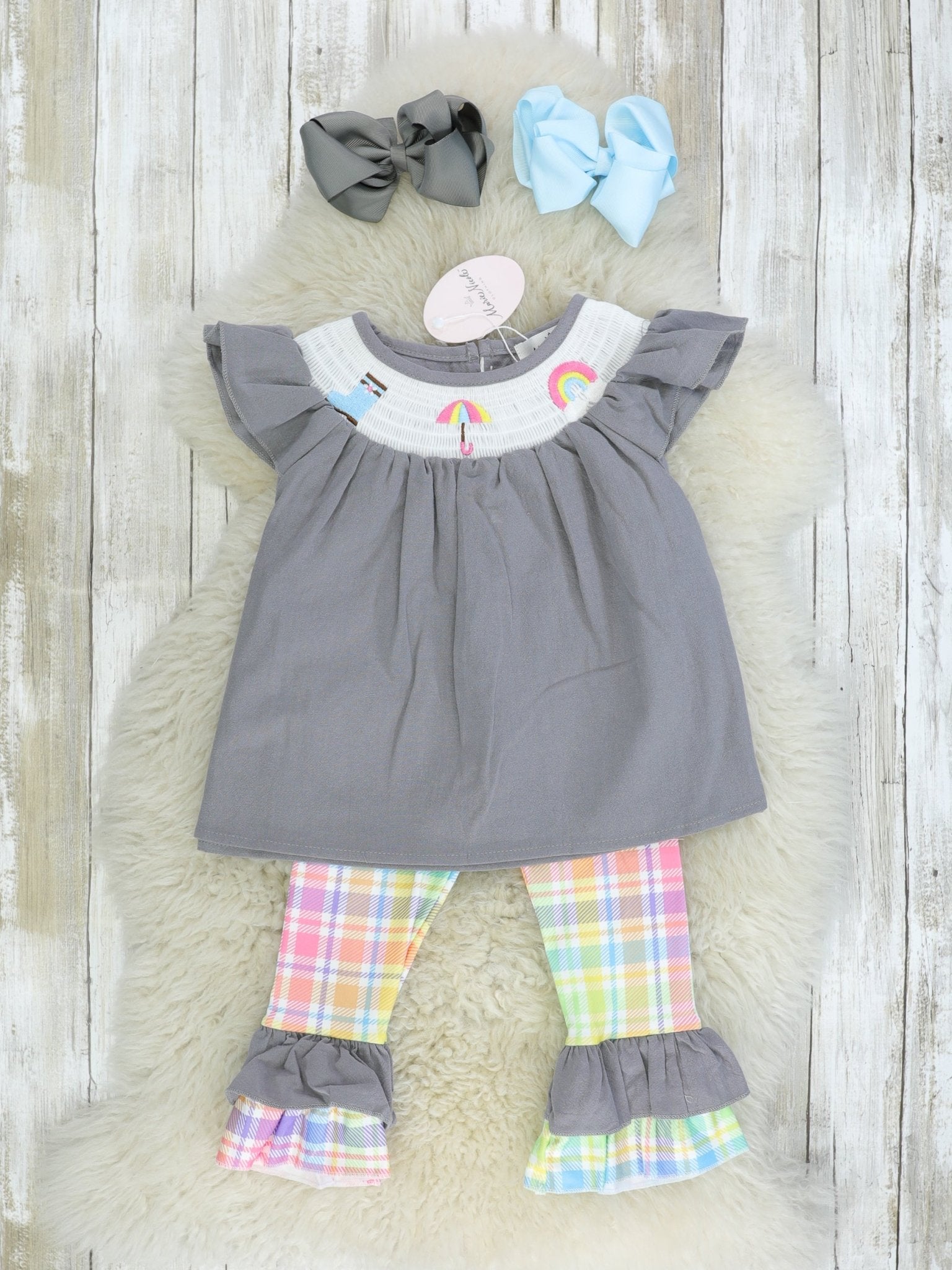 Rainy Day Smocked Ruffle Outfit - Marie Nicole Clothing