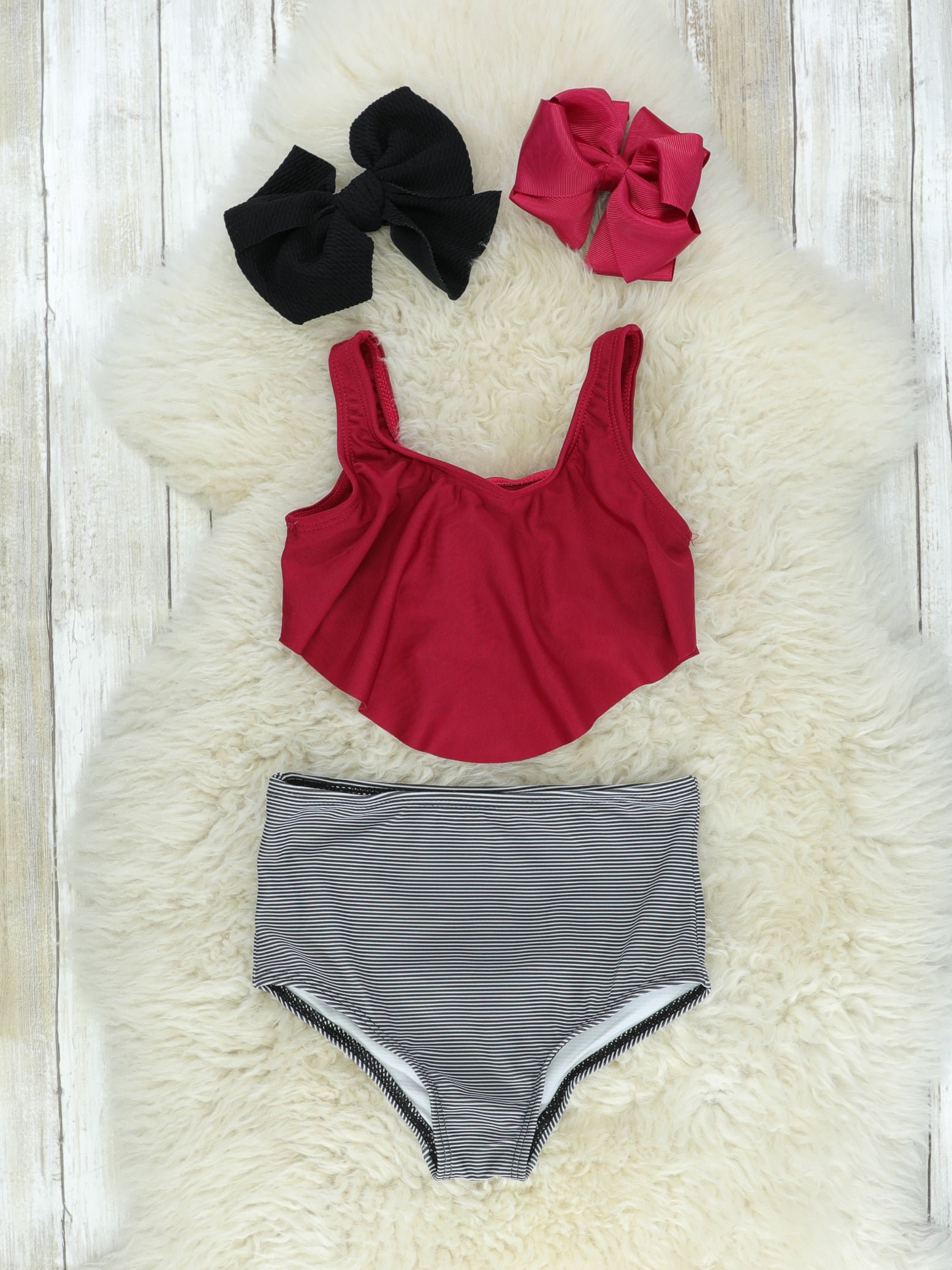 Wine & Gray Pinstripe Bikini - Marie Nicole Clothing