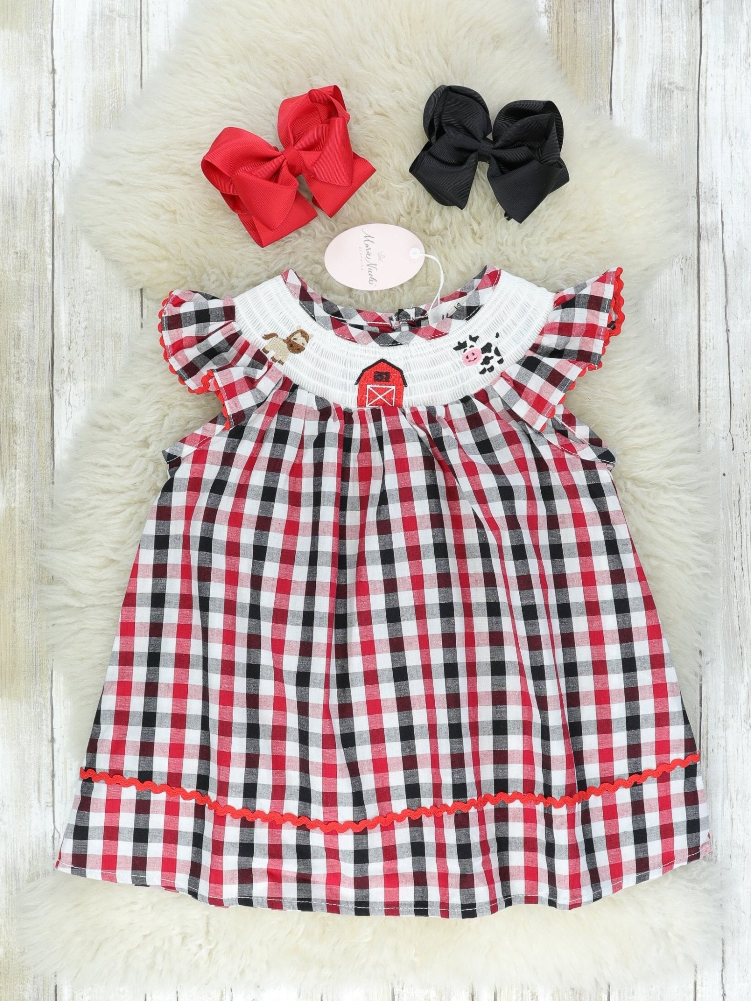 Farm Animals Plaid Smocked Dress - Marie Nicole Clothing