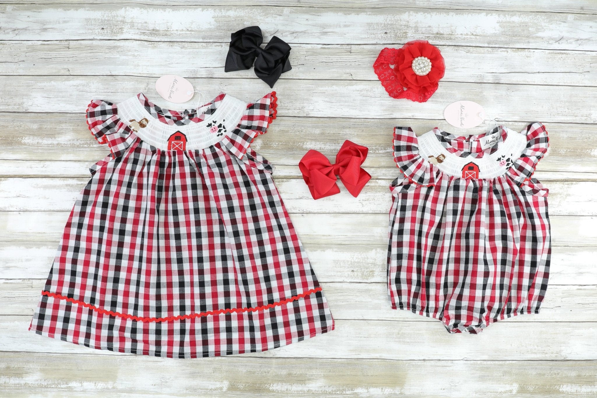 Farm Animals Plaid Smocked Dress - Marie Nicole Clothing
