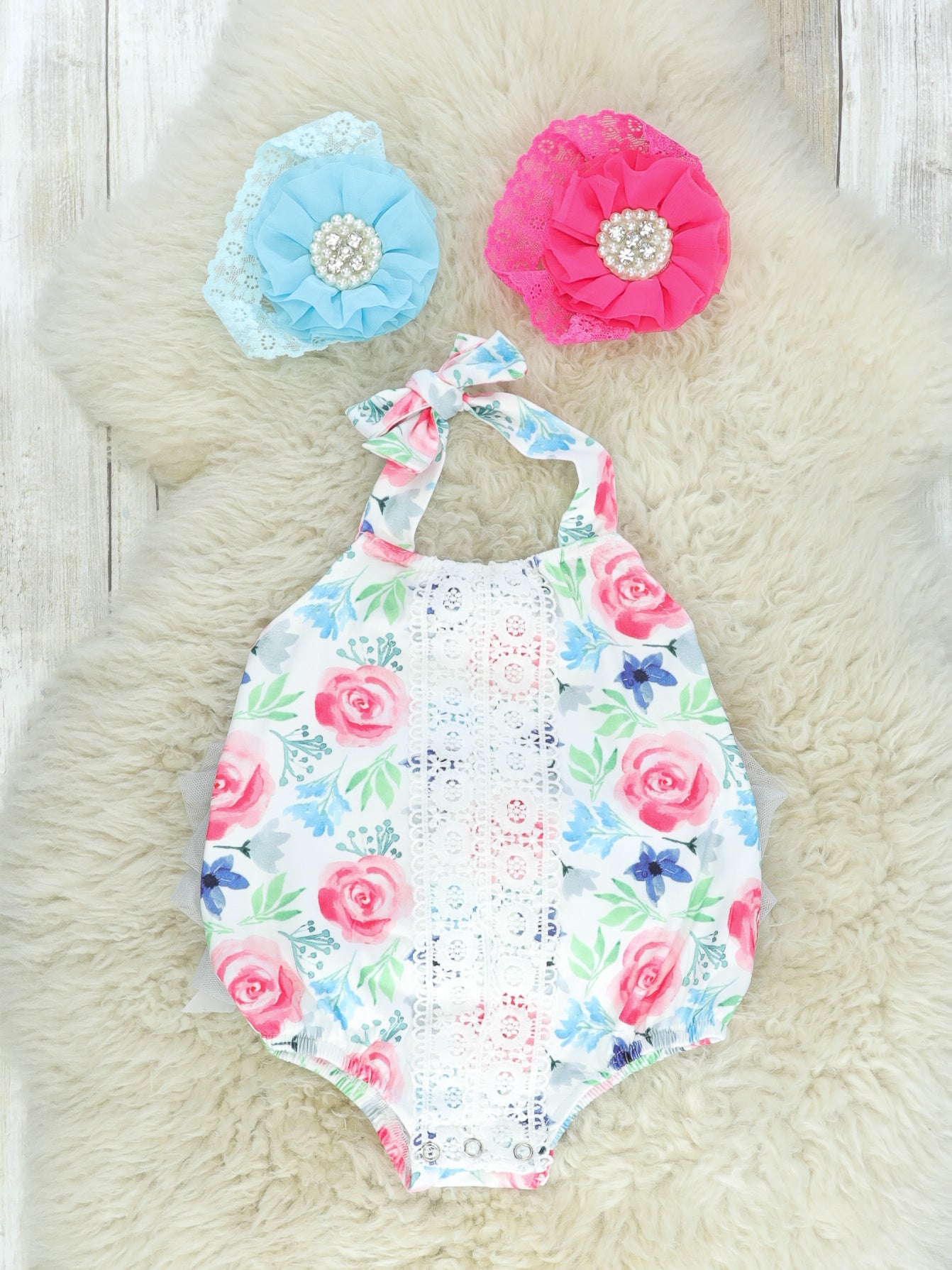 Floral White Ruffle Bubble Romper - Marie Nicole Clothing
