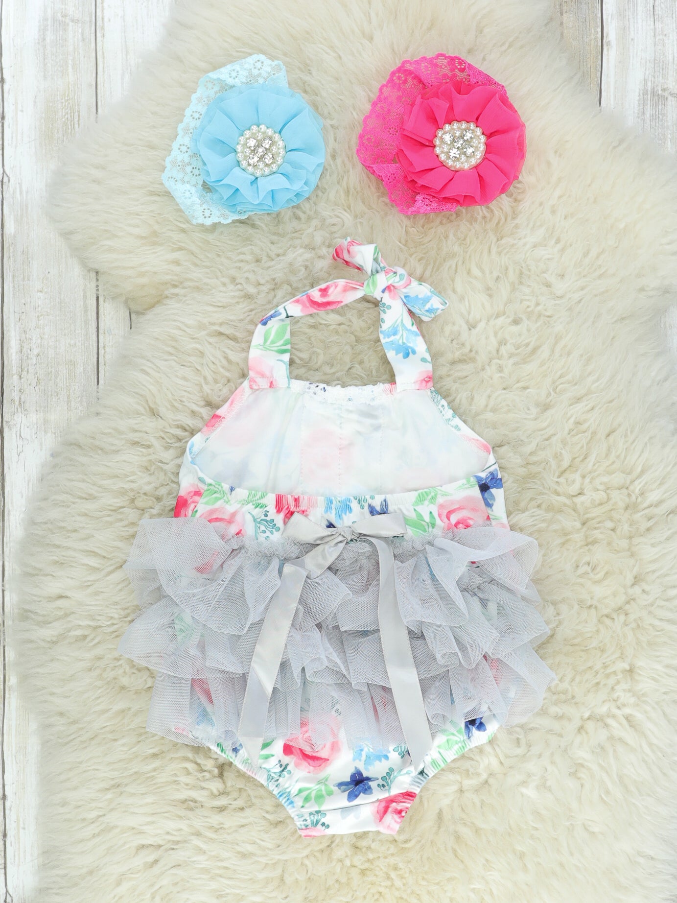 Floral White Ruffle Bubble Romper - Marie Nicole Clothing