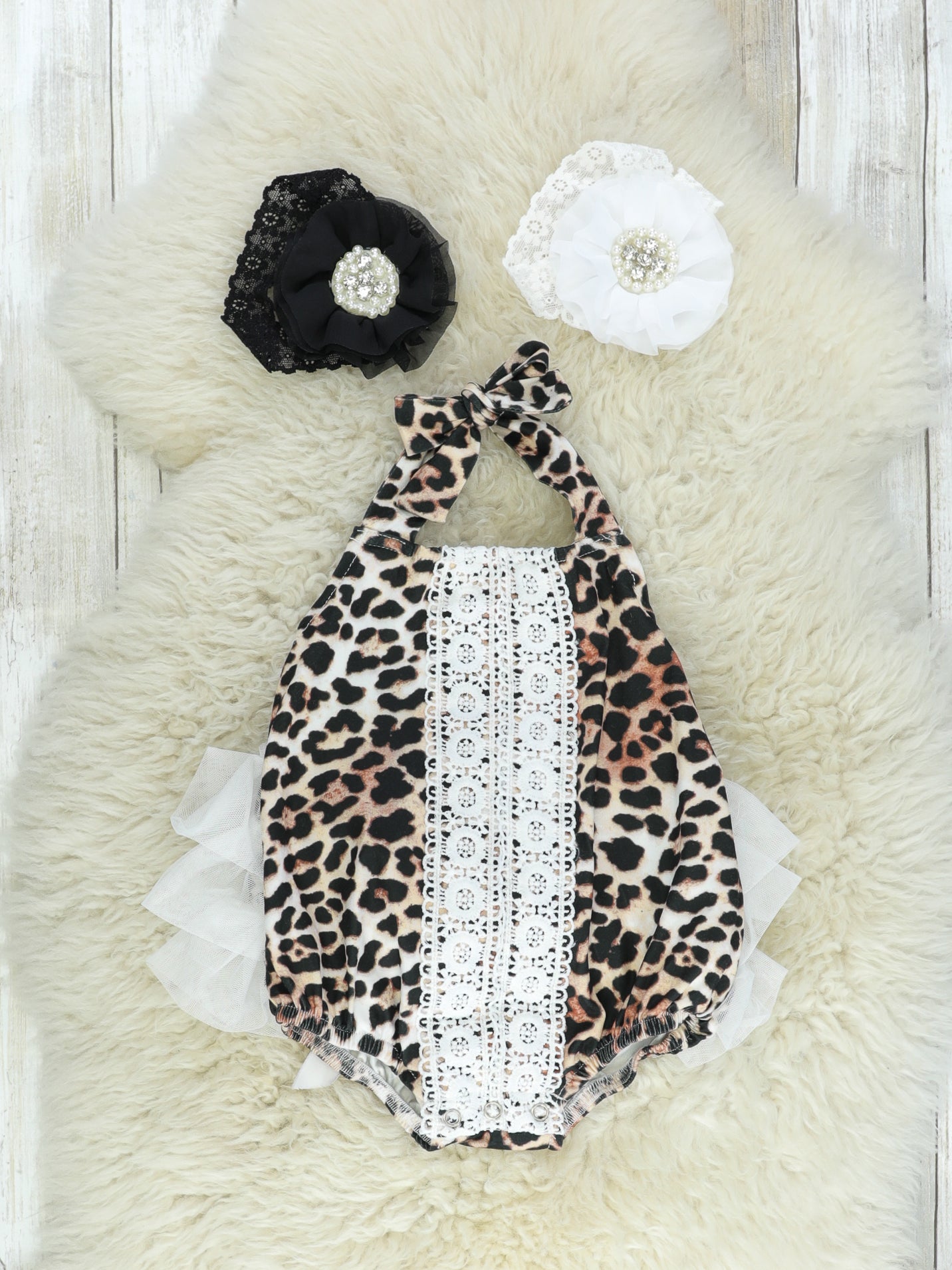 Leopard Lace Ruffle Bubble Romper - Marie Nicole Clothing