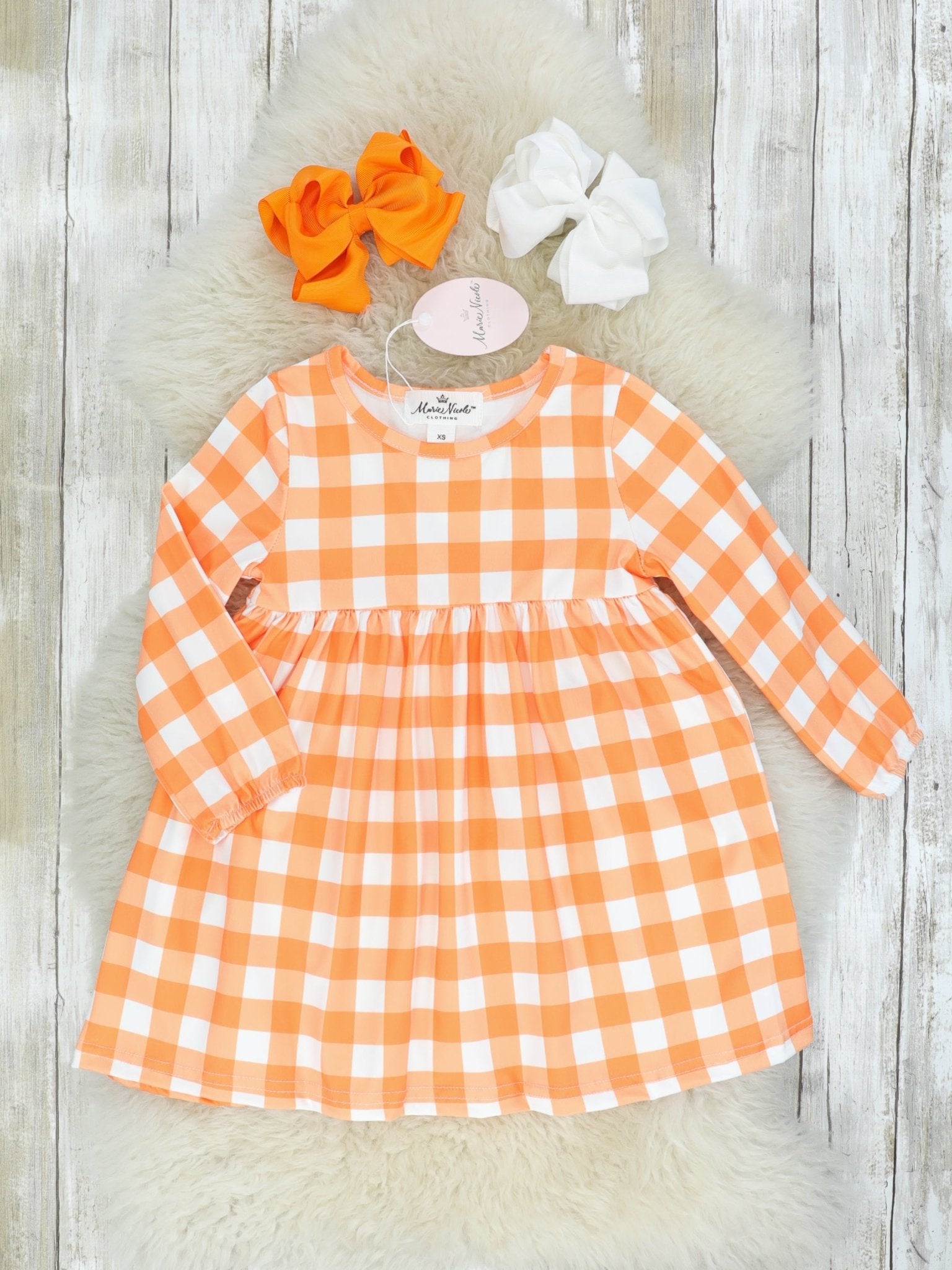 Orange & White Gingham Swing Dress - Marie Nicole Clothing