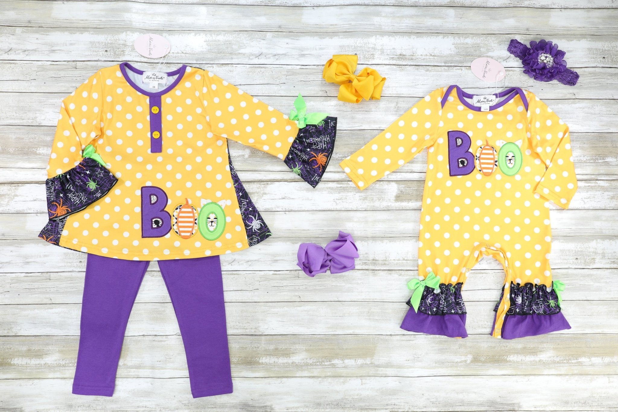 Orange Polka Dot "BOO" Romper - Marie Nicole Clothing