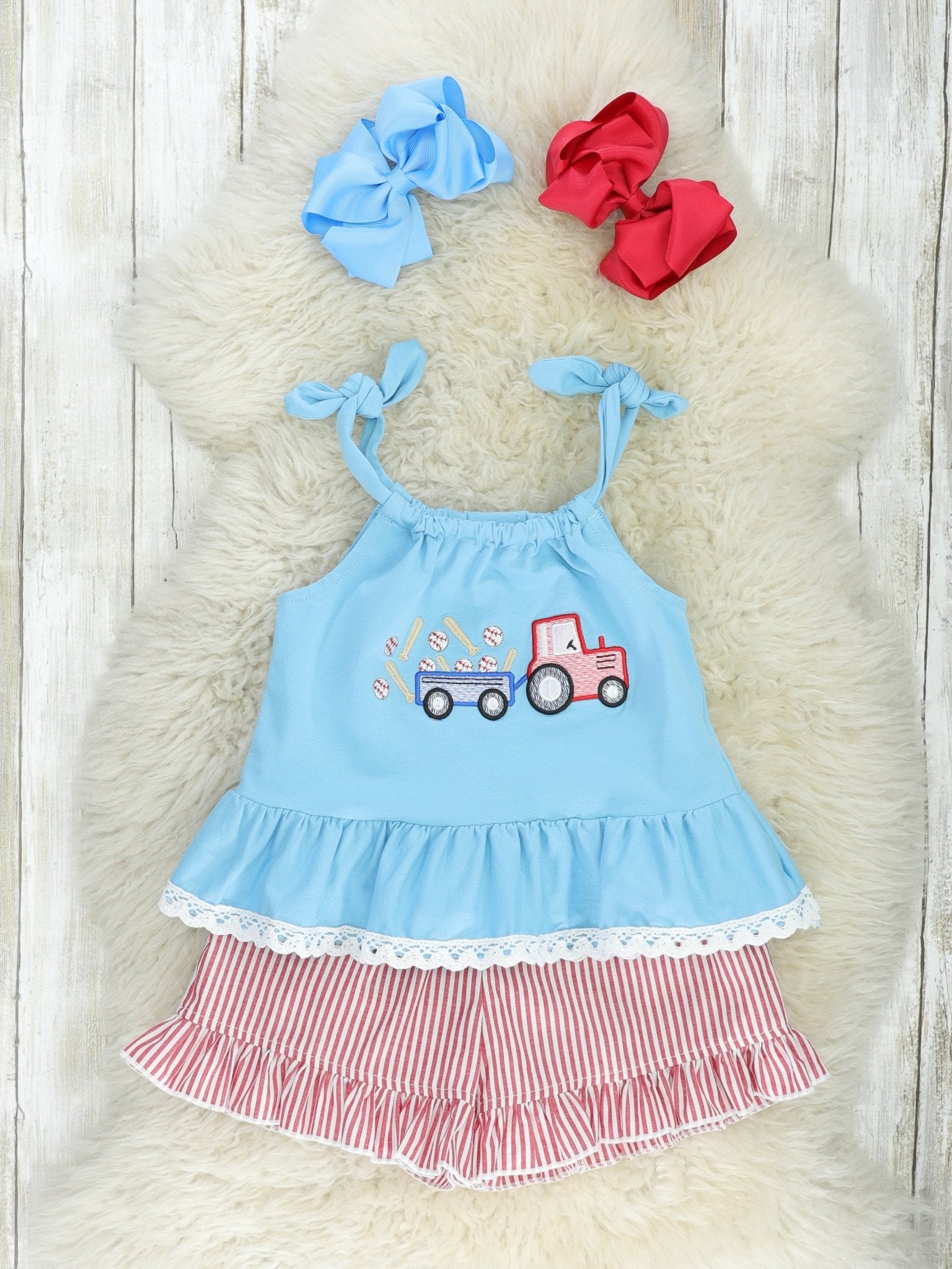 Striped Baseball Truck Ruffle Outfit - Marie Nicole Clothing