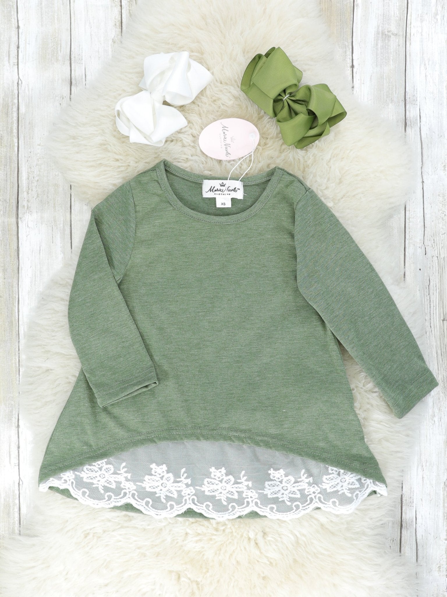 Mom & Me Olive Green Lace Swing Top - Marie Nicole Clothing