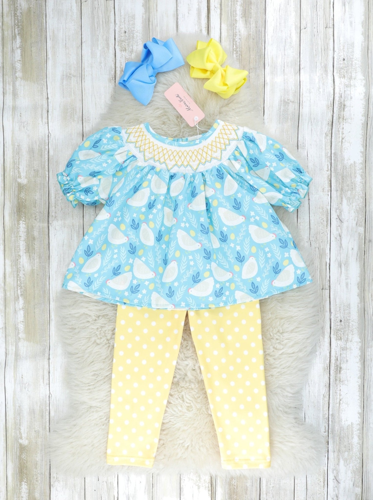 Sky Blue Smocked Chicken Outfit - Marie Nicole Clothing