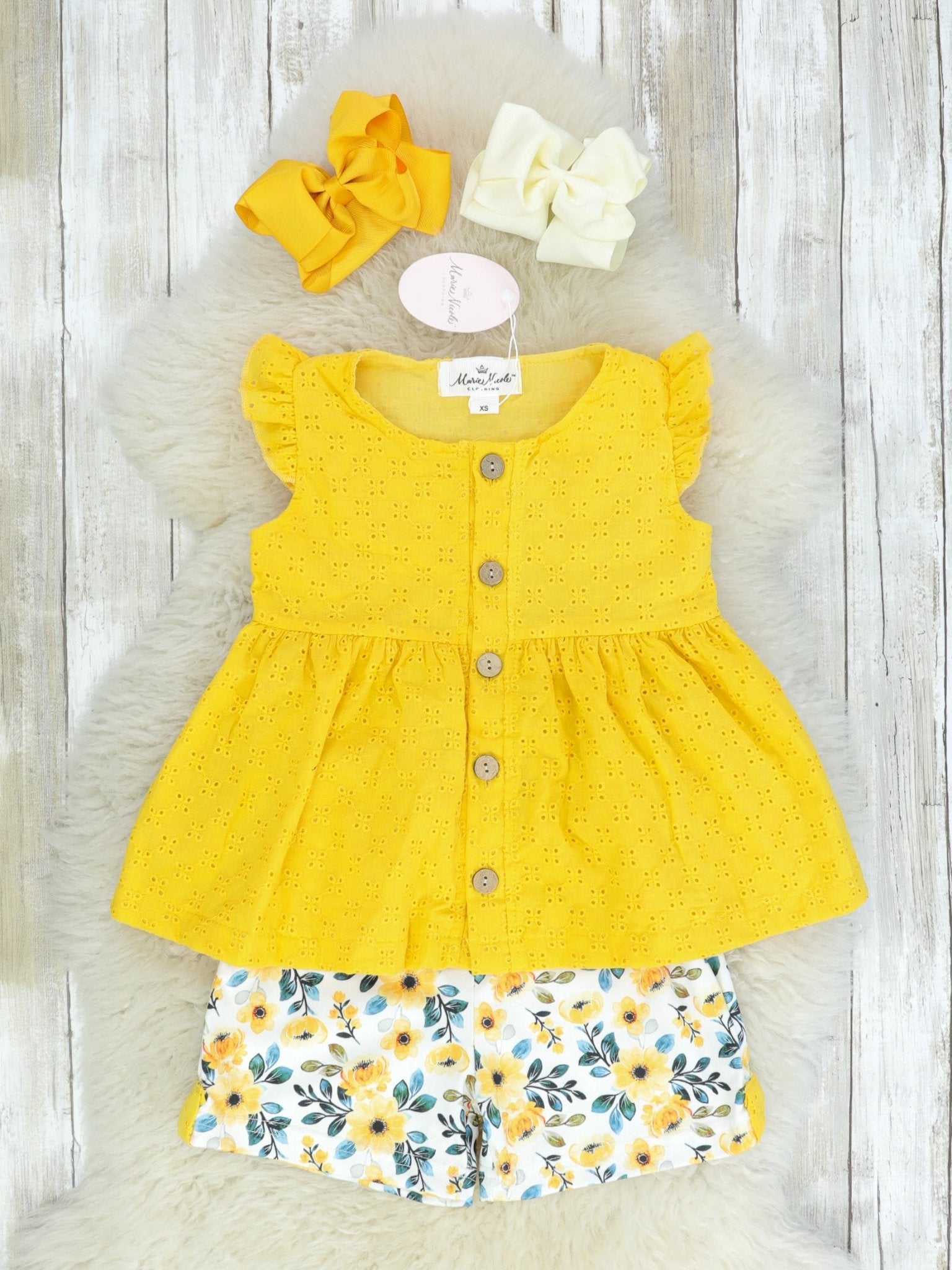 Yellow Blue & White Floral Outfit - Marie Nicole Clothing