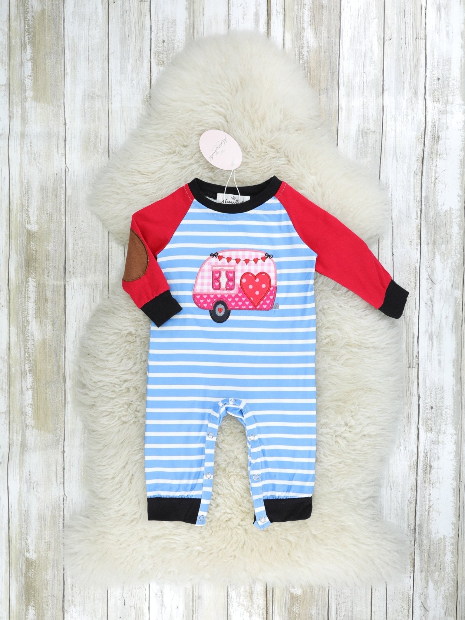 Pink Gingham Heart Camper Raglan Romper - Marie Nicole Clothing