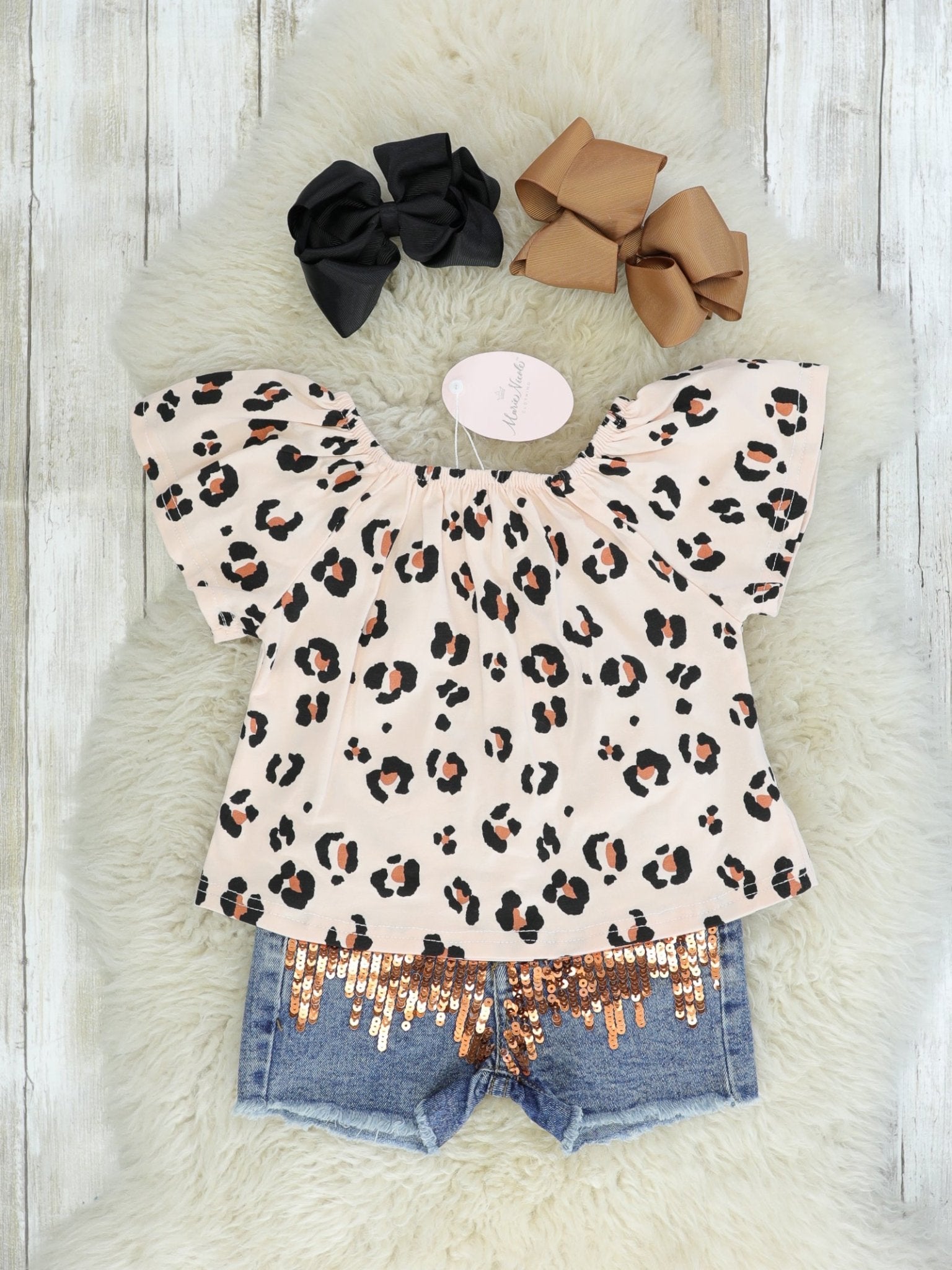Leopard Top & Sequin Denim Outfit - Marie Nicole Clothing