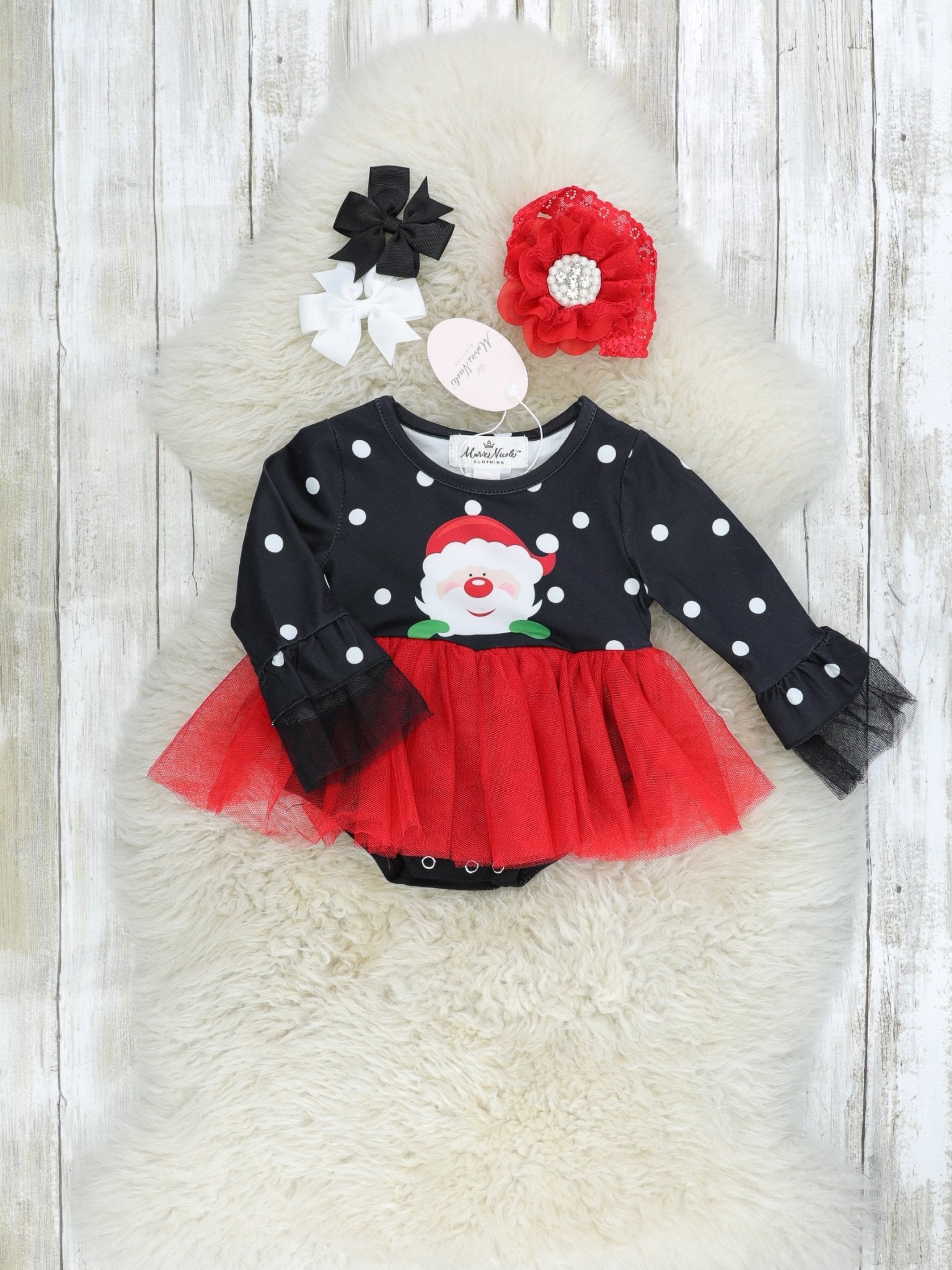 Black & Red Santa Tulle Ruffle Romper - Marie Nicole Clothing