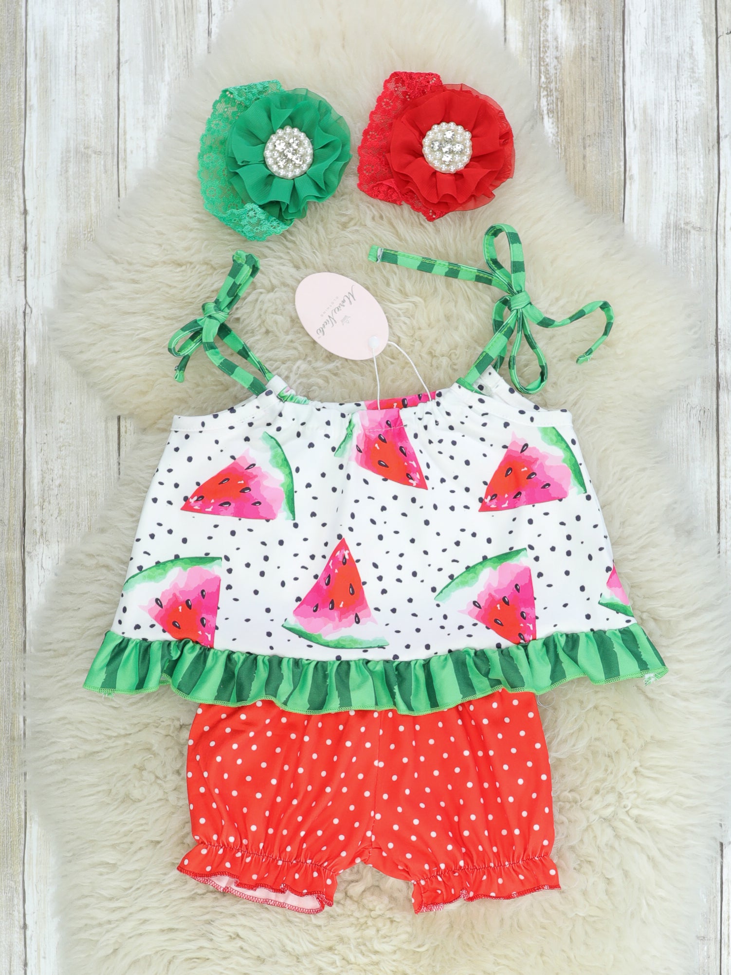 Watermelon Polka Dot Tie Tank & Shorts Outfit - Marie Nicole Clothing