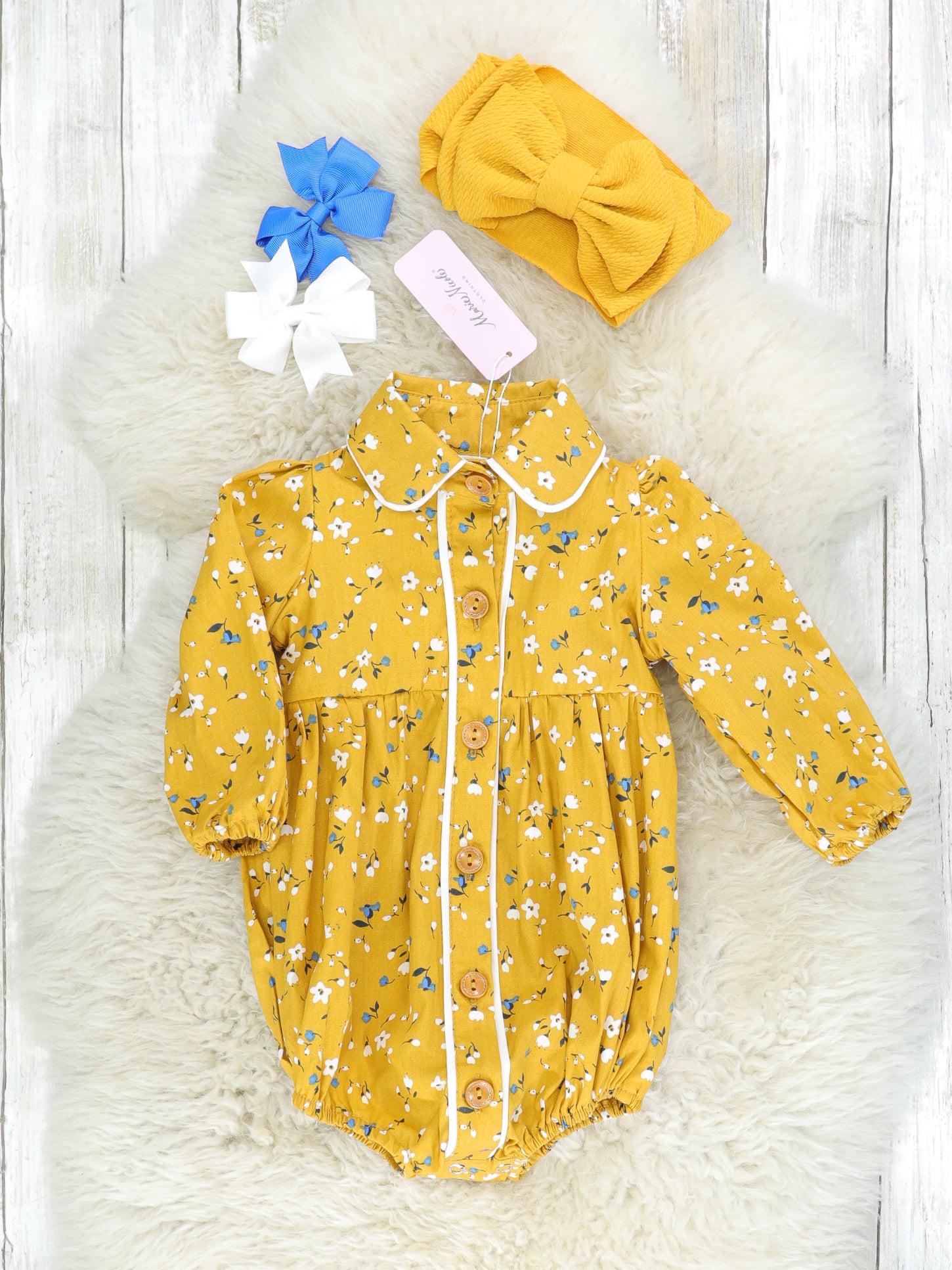 Dainty Floral Mustard Romper - Marie Nicole Clothing