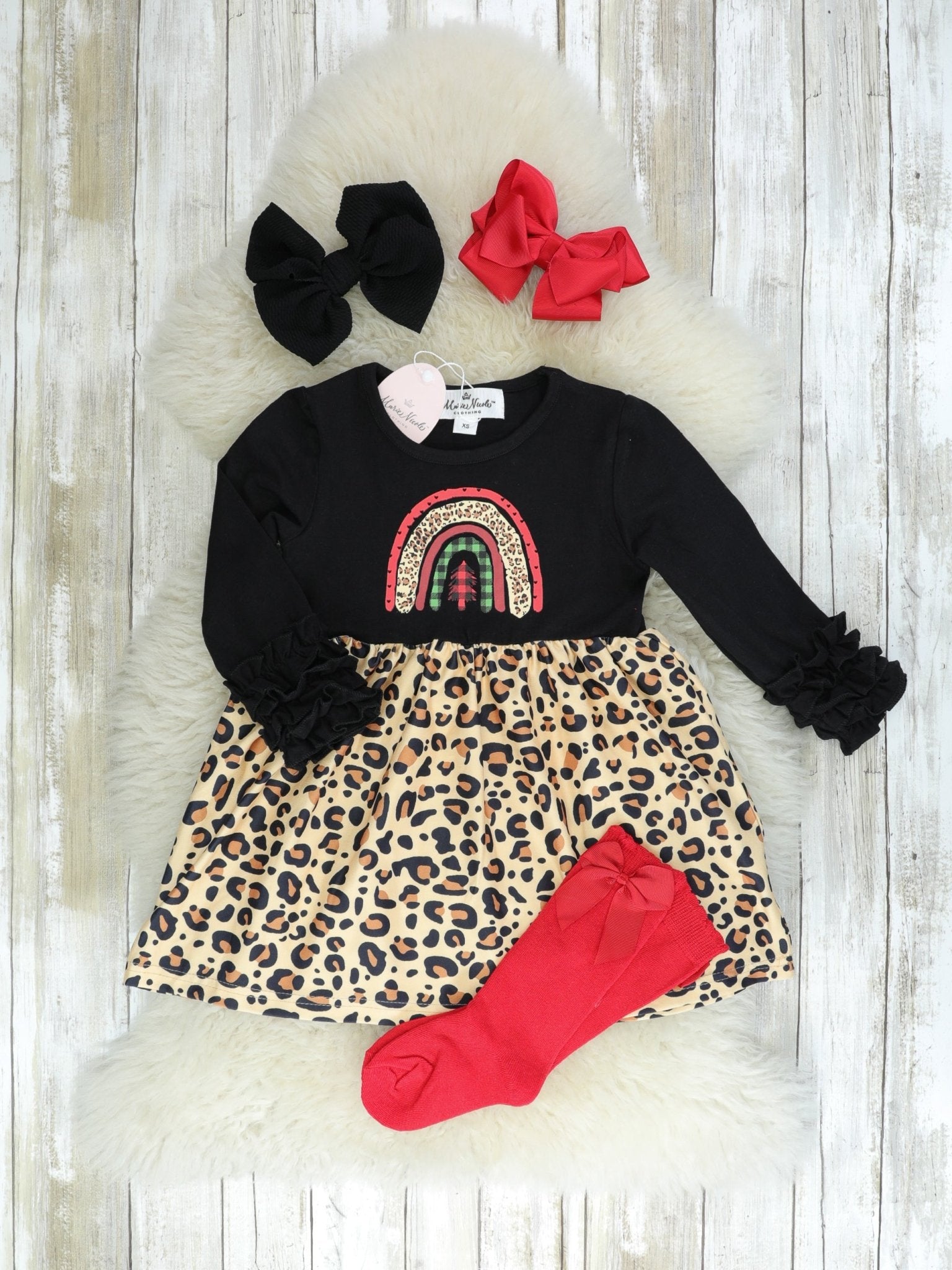 Leopard Rainbow Icing Dress With Socks - Marie Nicole Clothing