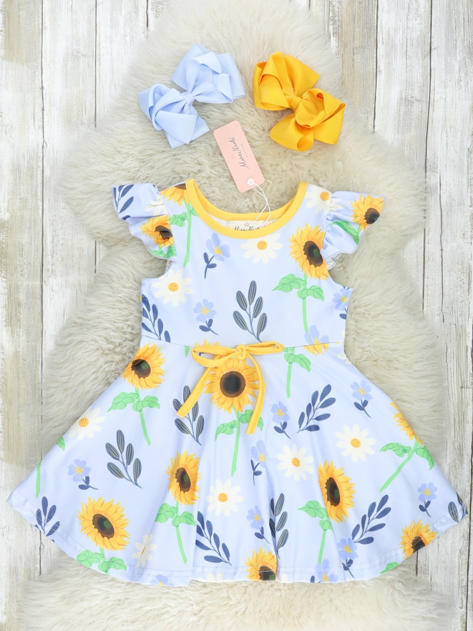 Sunflower Flutter Sleeve Swing Dress - Marie Nicole Clothing