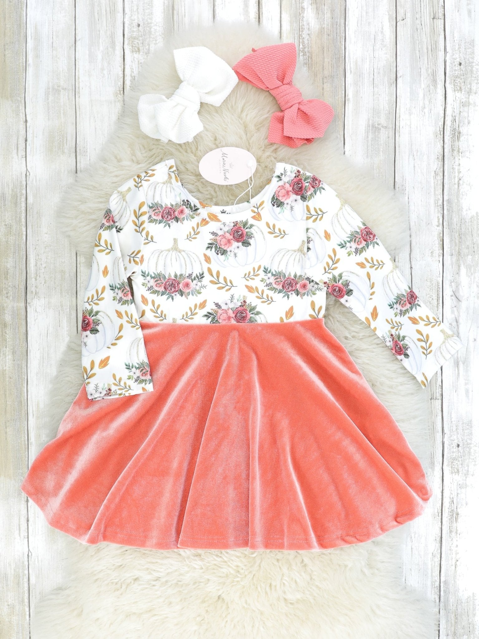 Floral Pumpkin Velvet Dress - Marie Nicole Clothing