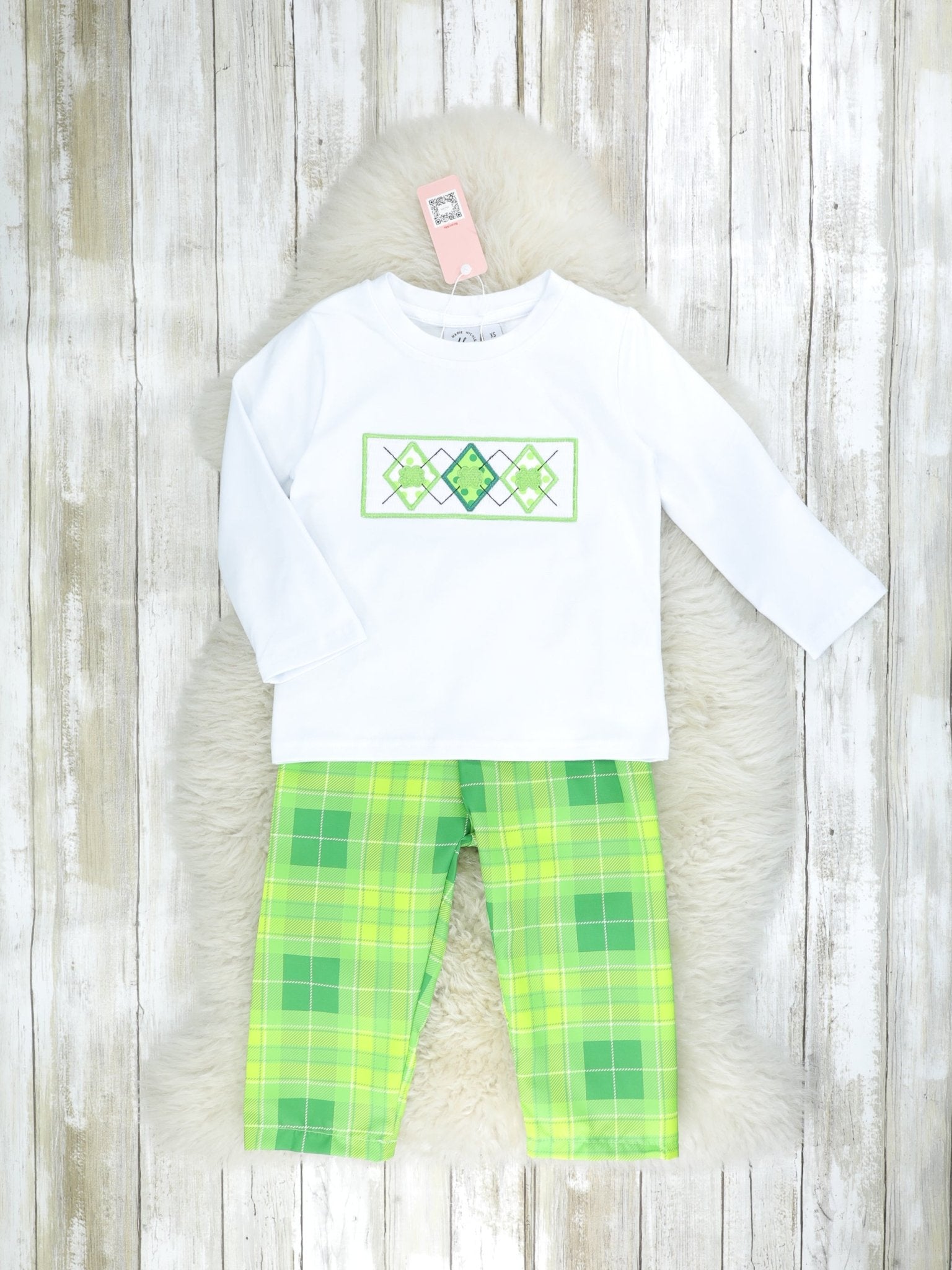 Green Plaid Smocked Clover Outfit - Marie Nicole Clothing