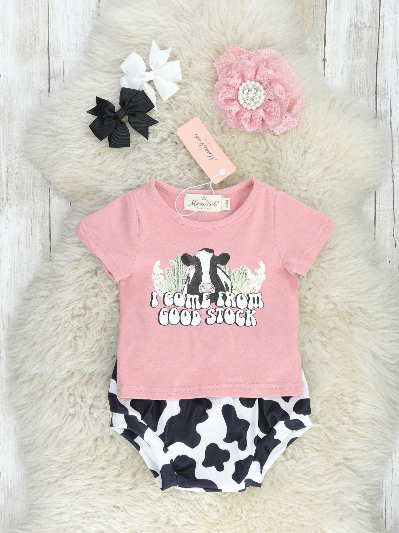 "Good Stock" Cow Bloomers Outfit - Marie Nicole Clothing