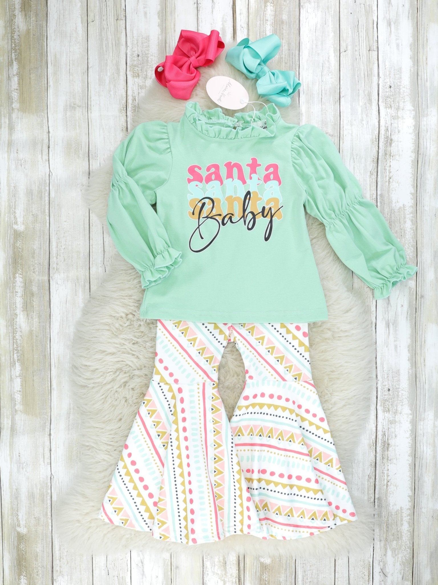 Mint "Santa Baby" Bell Bottom Outfit - Marie Nicole Clothing