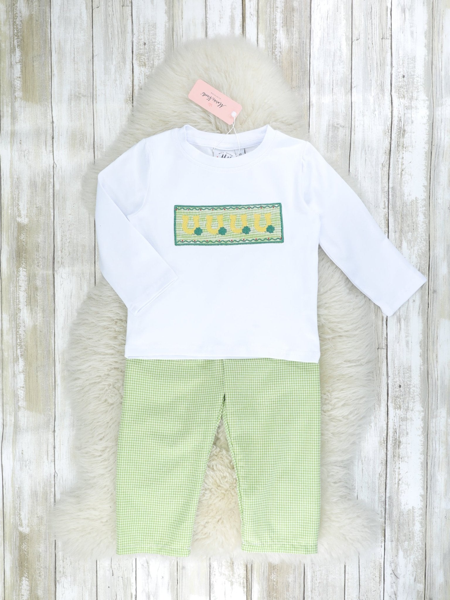 Green Smocked Horse Shoe Outfit - Marie Nicole Clothing
