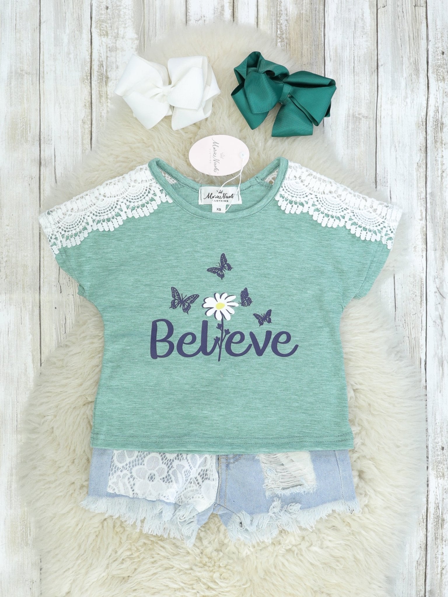 "Believe" Top & Distressed Denim Outfit - Marie Nicole Clothing