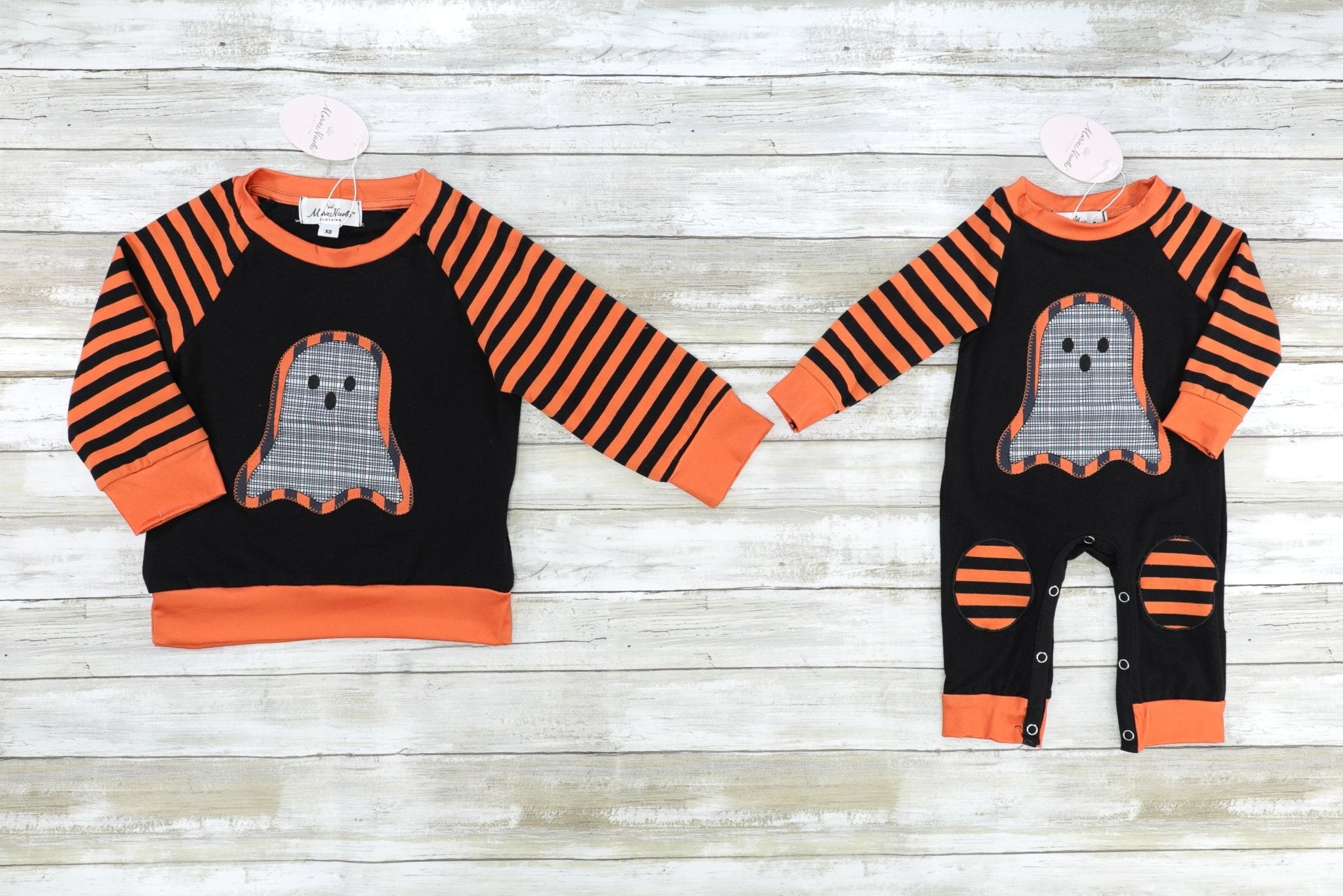 Orange & Black Striped Ghost Long Sleeve Shirt - Marie Nicole Clothing