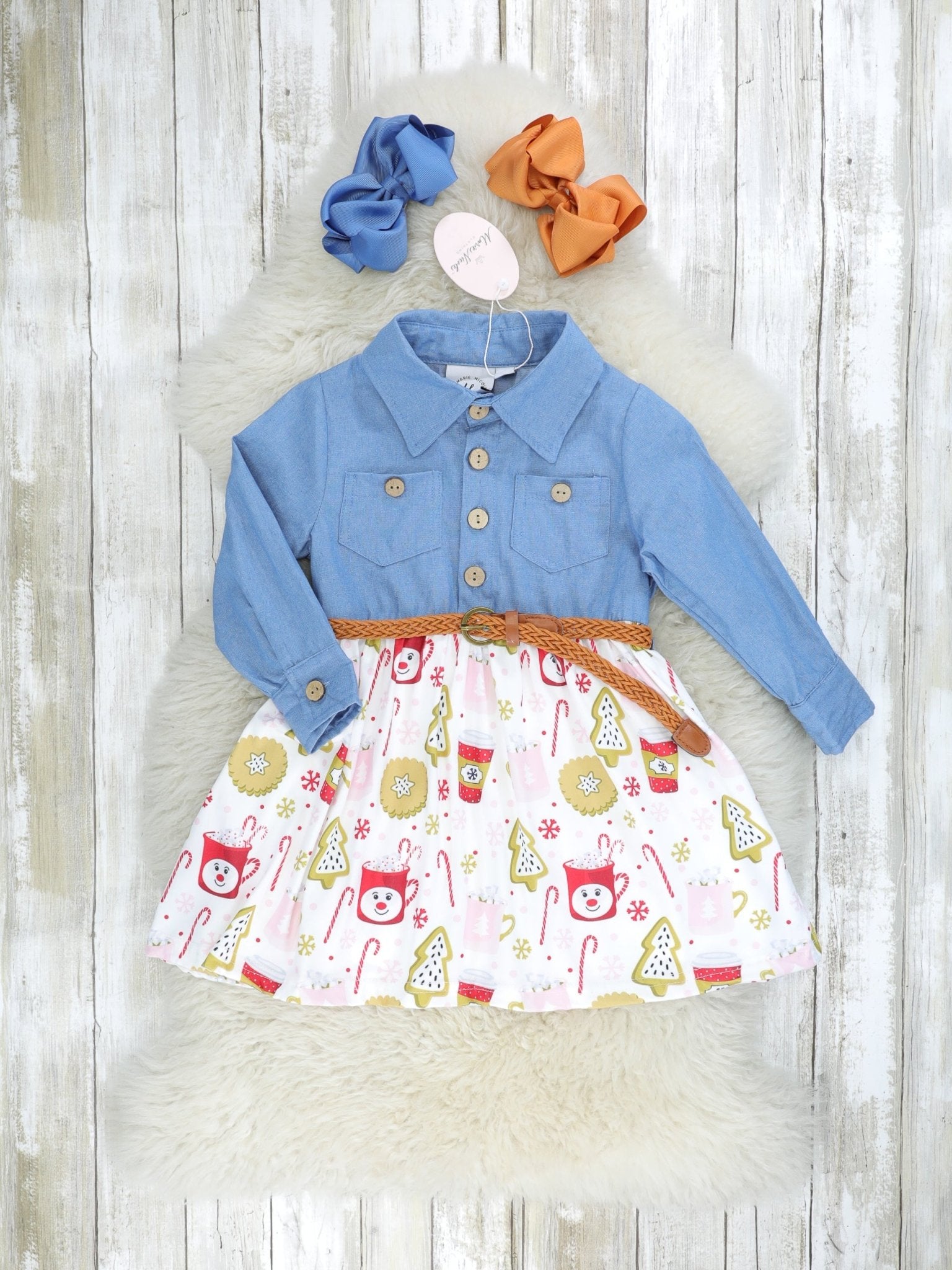 Chambray Hot Cocoa Button Dress - Marie Nicole Clothing