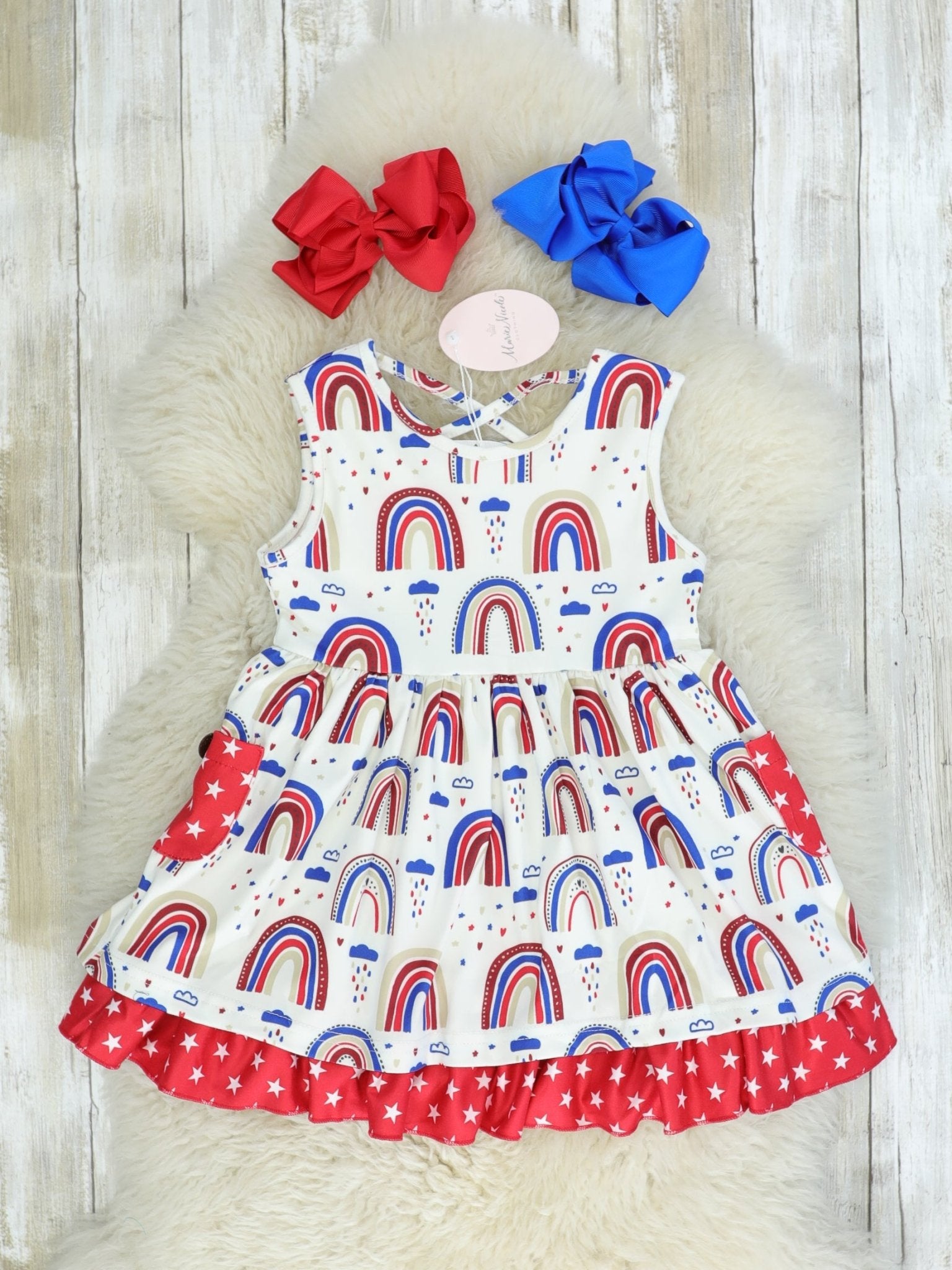 Red, White, & Blue Rainbow Pocket Dress - Marie Nicole Clothing