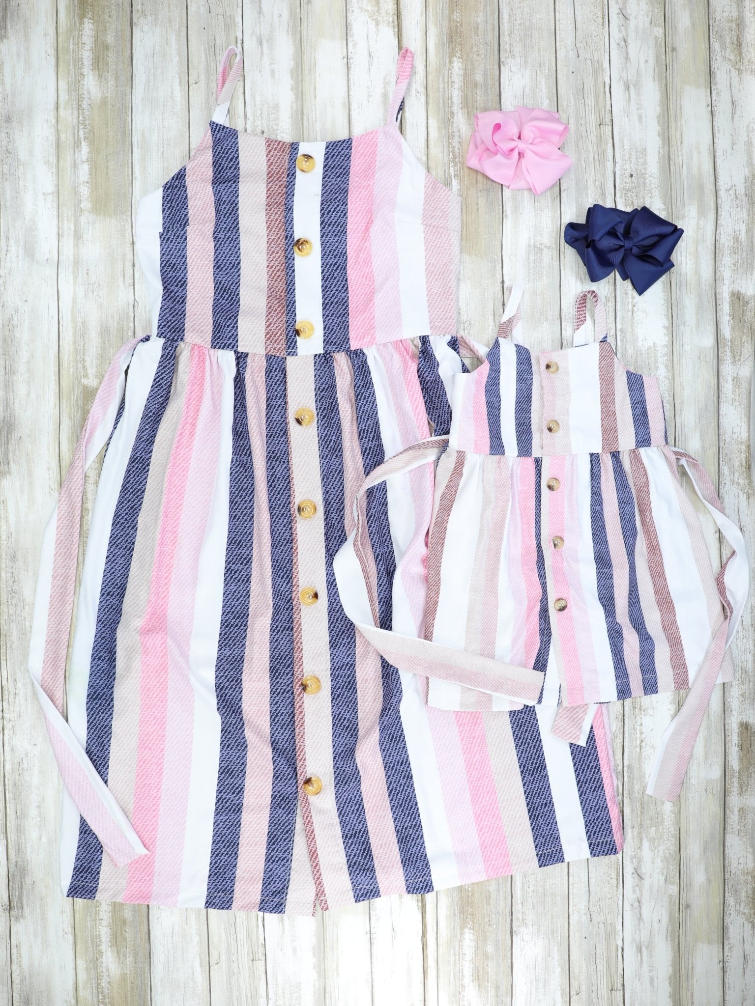 Mom & Me Pink & Blue Pinstriped Dress - Marie Nicole Clothing