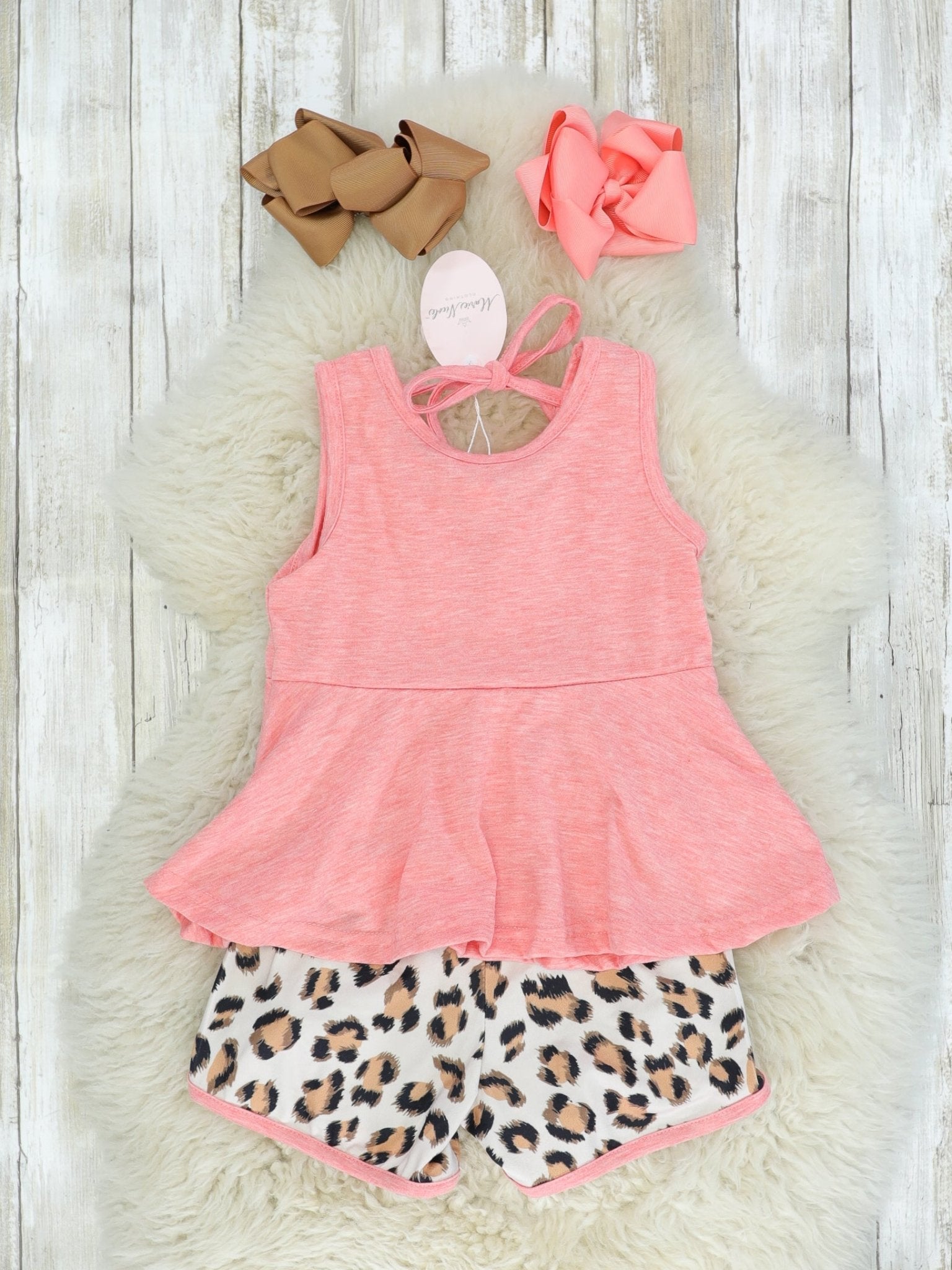 Pink Peplum Tank & Leopard Shorts Outfit - Marie Nicole Clothing