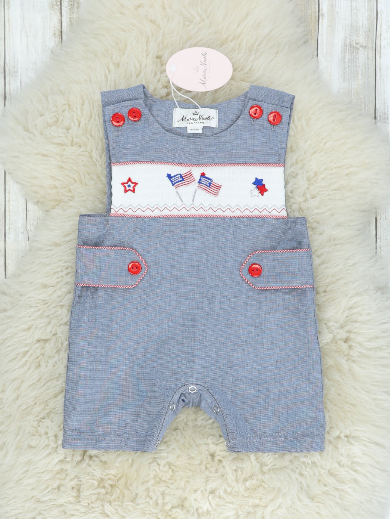 American Flag Smocked Johnny - Marie Nicole Clothing