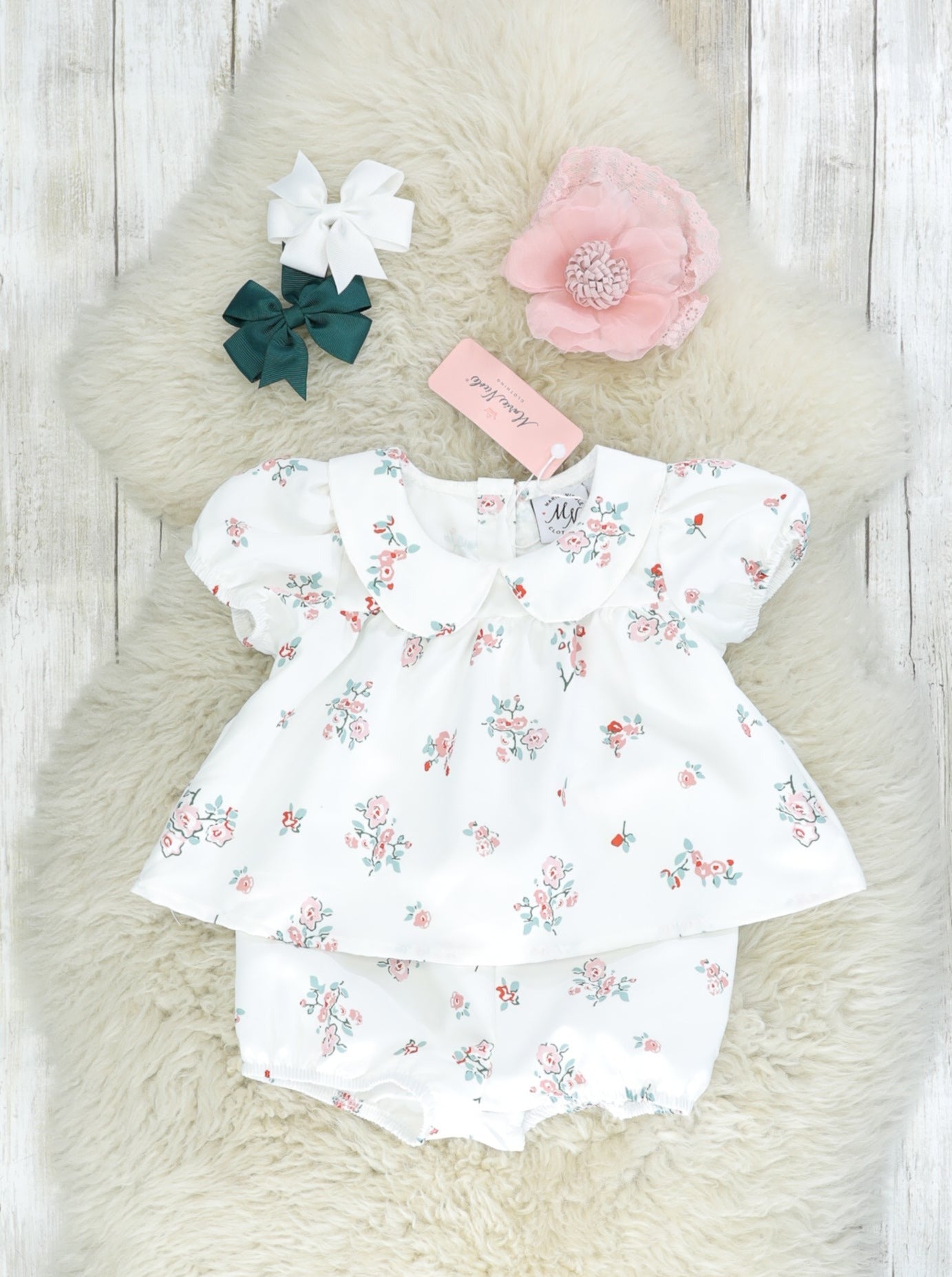White Floral Vintage Top & Bloomers Outfit - Marie Nicole Clothing