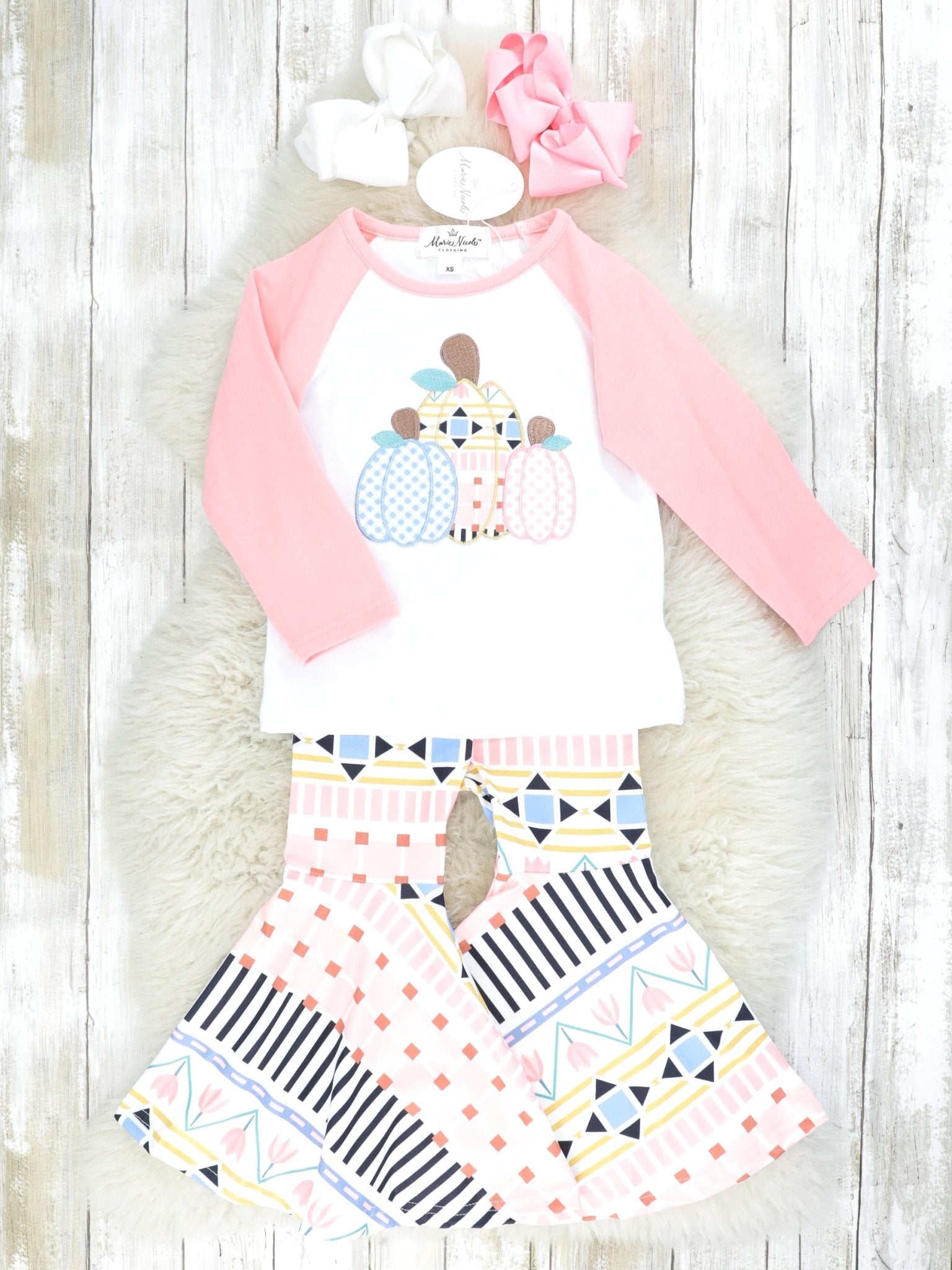 Pink Geometric Pumpkin Bell Bottoms Outfit - Marie Nicole Clothing