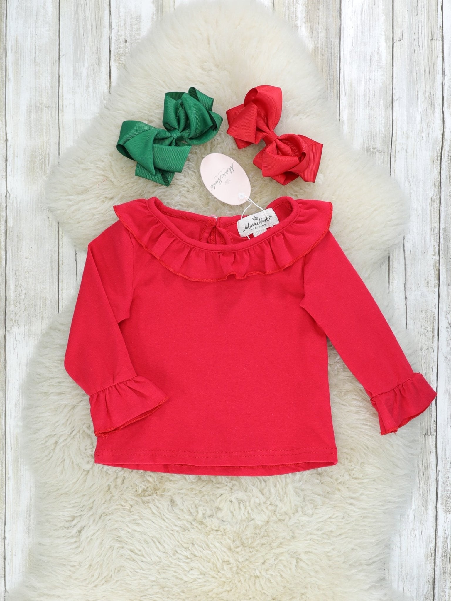 Green Plaid Snowman Ruffle Dress W/ Red Shirt - Marie Nicole Clothing