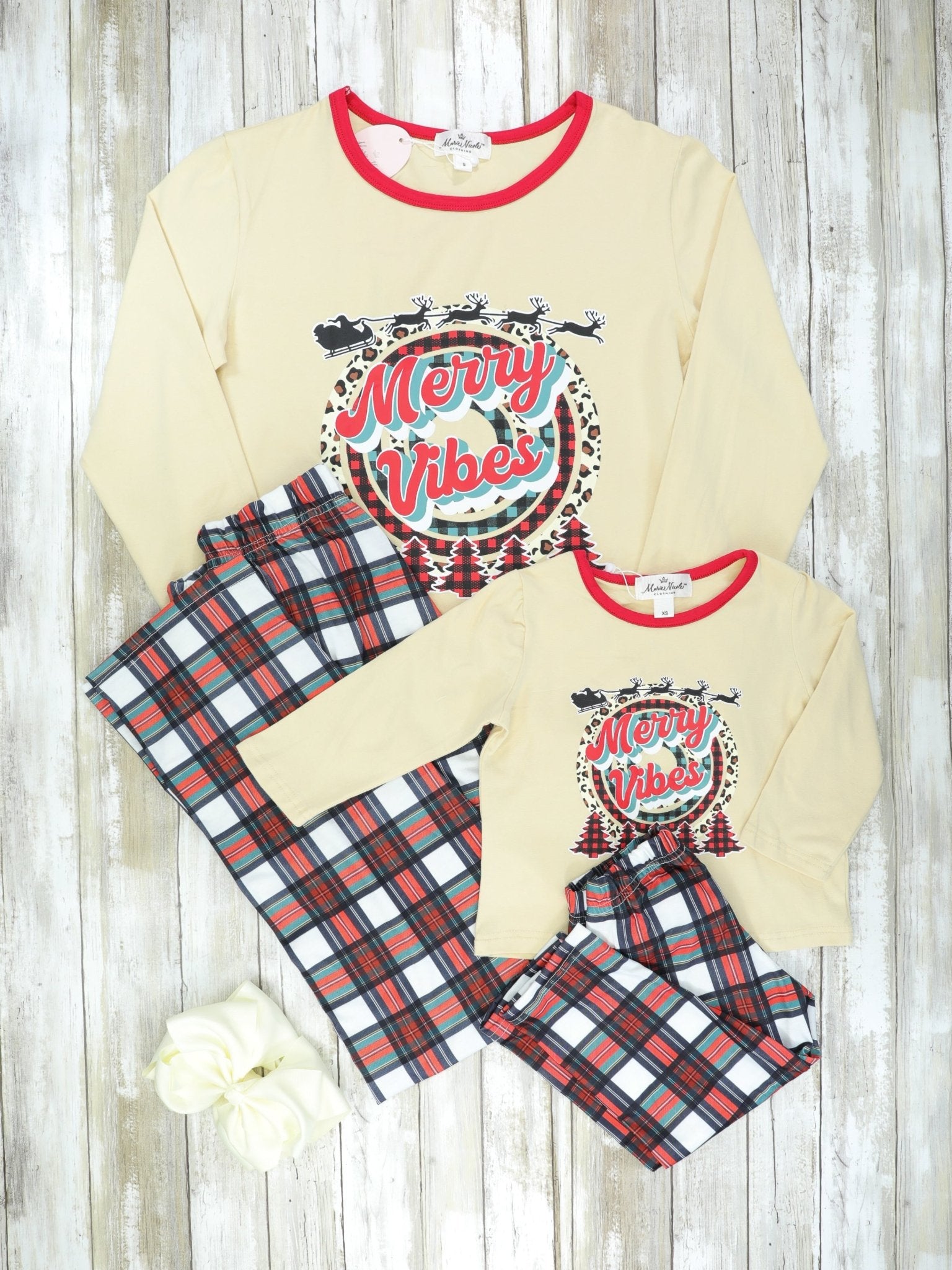 Mom & Me Merry Vibes Plaid Pajamas - Marie Nicole Clothing