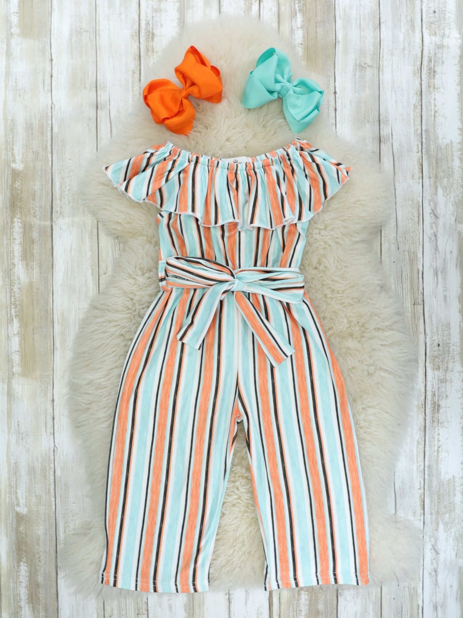 Orange & Blue Striped Romper/Jumpsuit - Marie Nicole Clothing