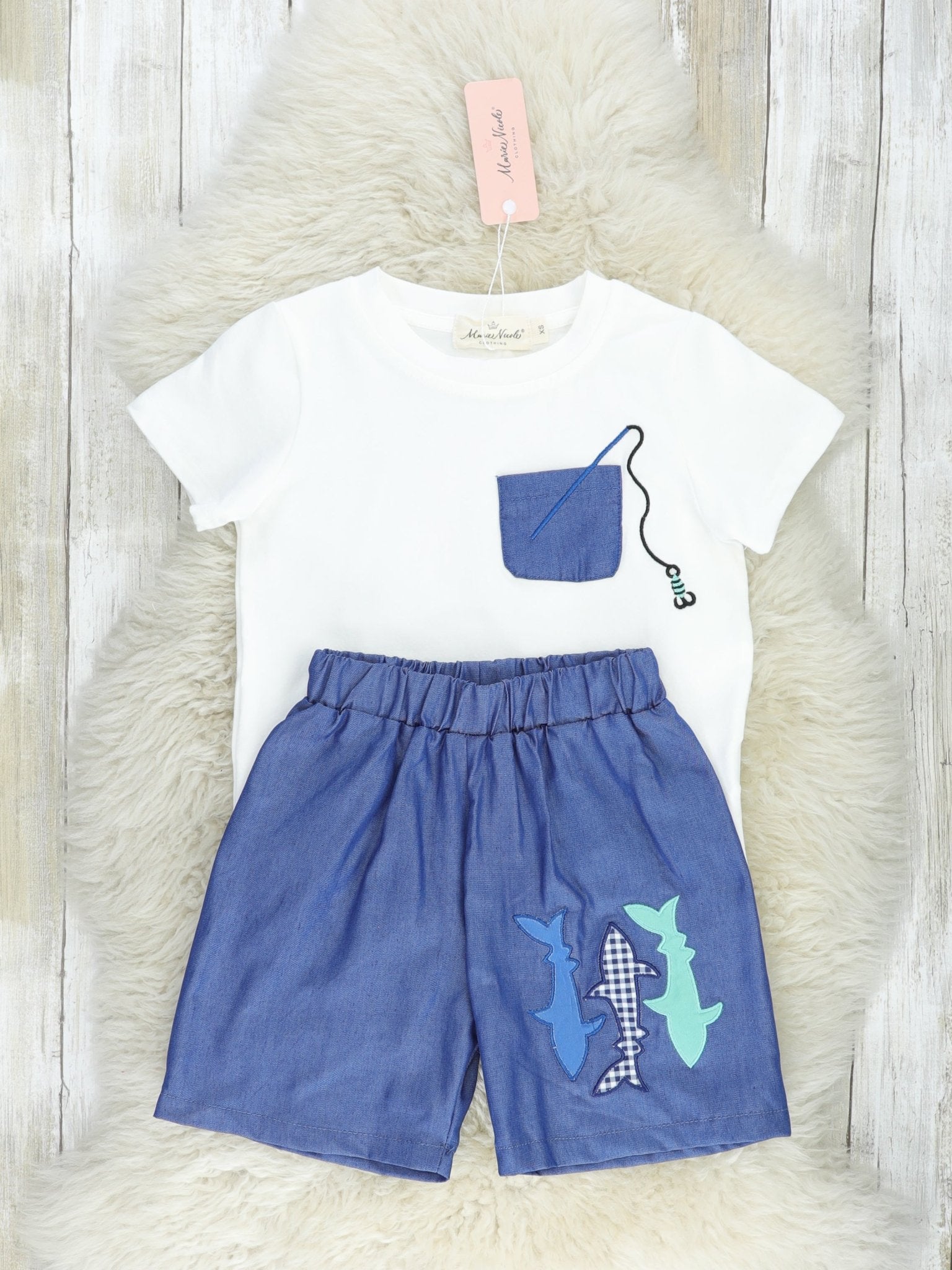 Navy Fish Pocket Outfit - Marie Nicole Clothing