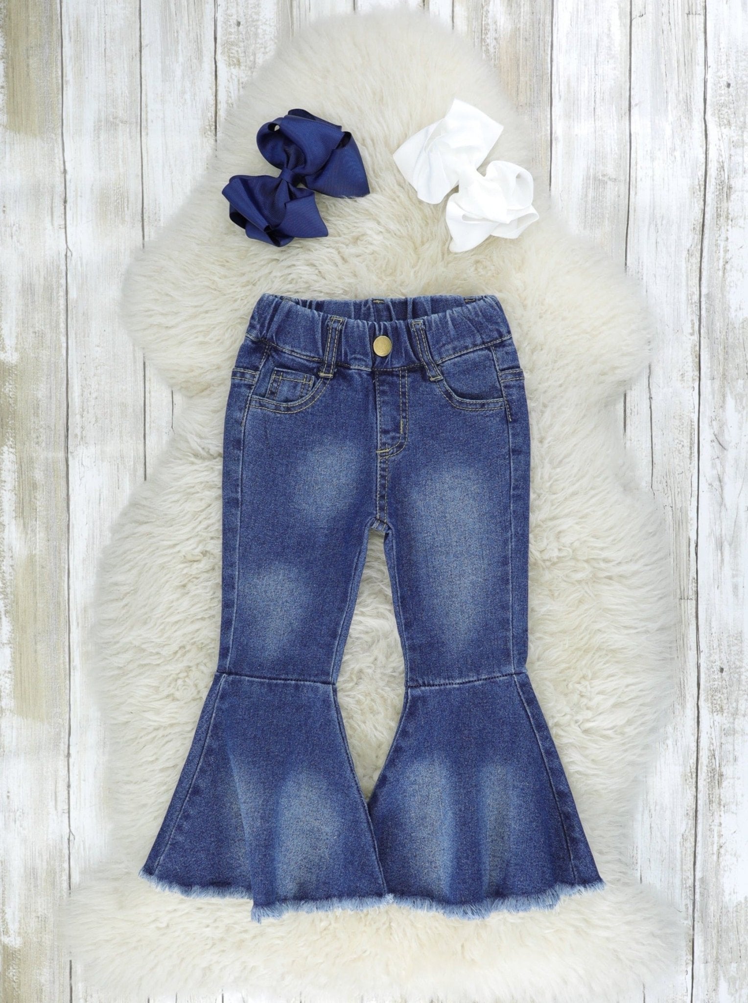 Dark Wash Denim Bell Bottoms - Marie Nicole Clothing