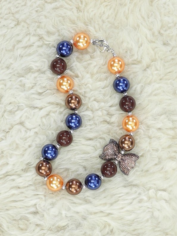 Orange, Navy, Brown Bow Necklace - Marie Nicole Clothing