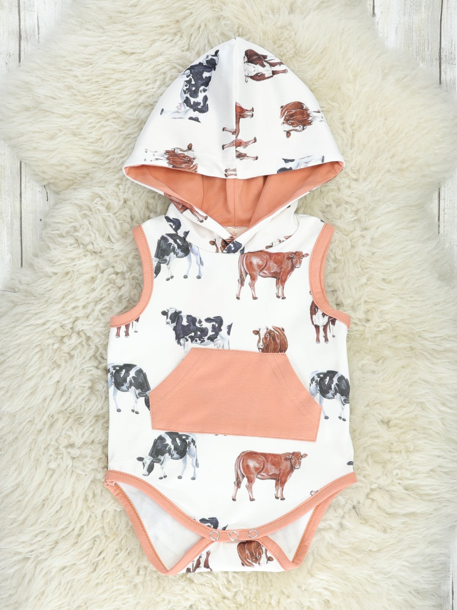 Tan Cow Hoodie Romper - Marie Nicole Clothing
