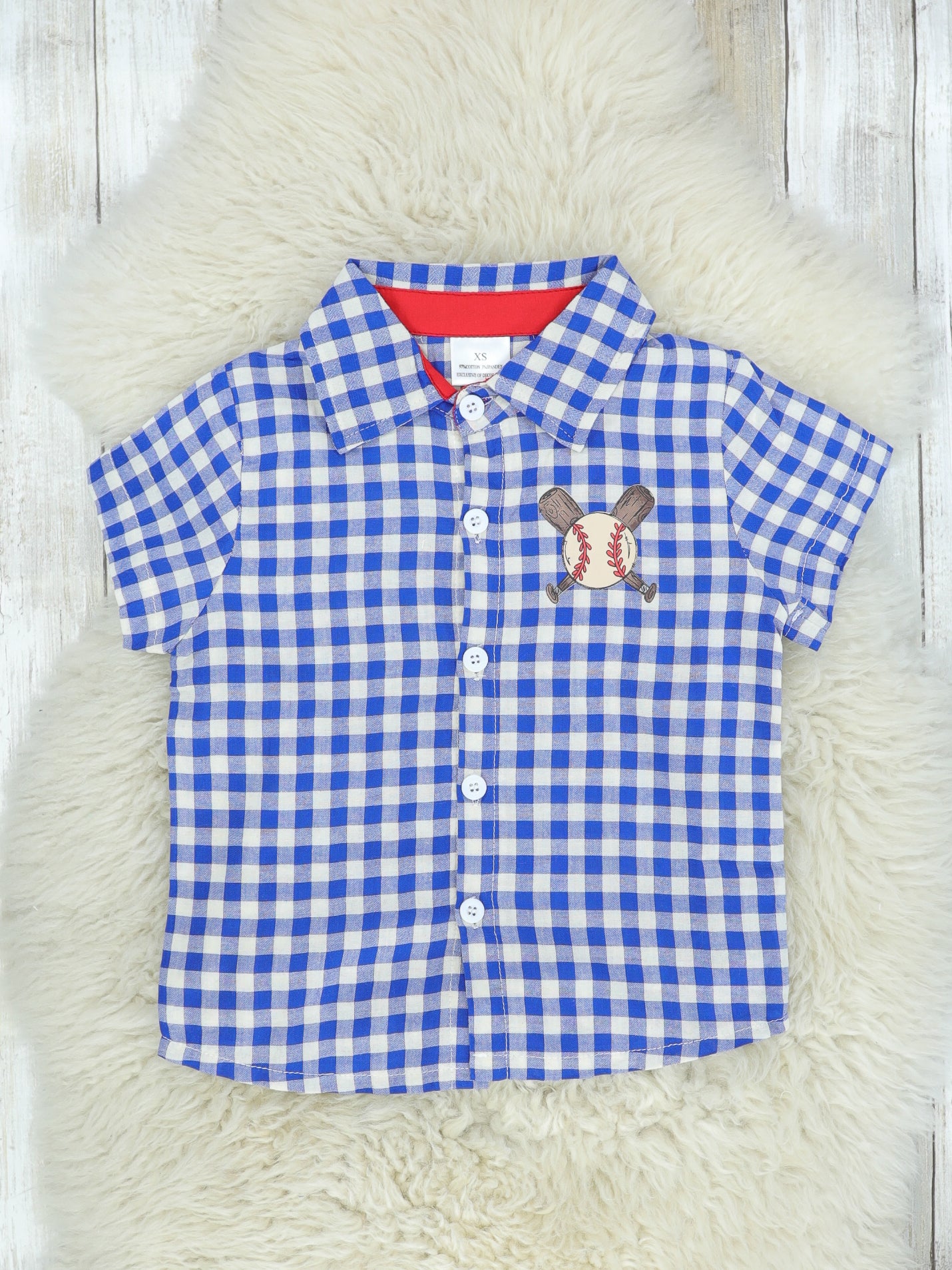 Blue Checked Baseball Button Up Shirt - Marie Nicole Clothing