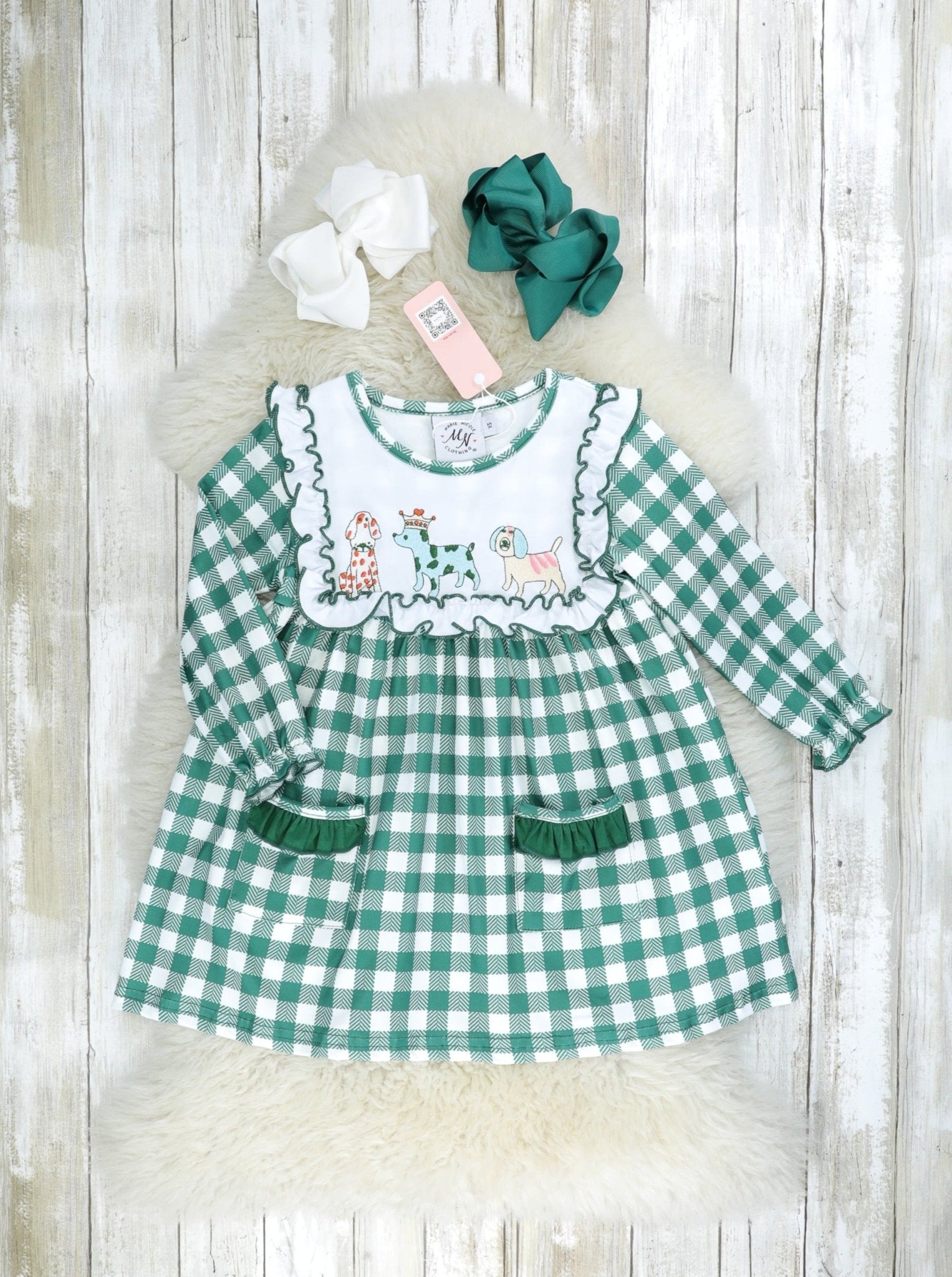 MNC Royal Pups™ Green Gingham Pocket Dress - Marie Nicole Clothing