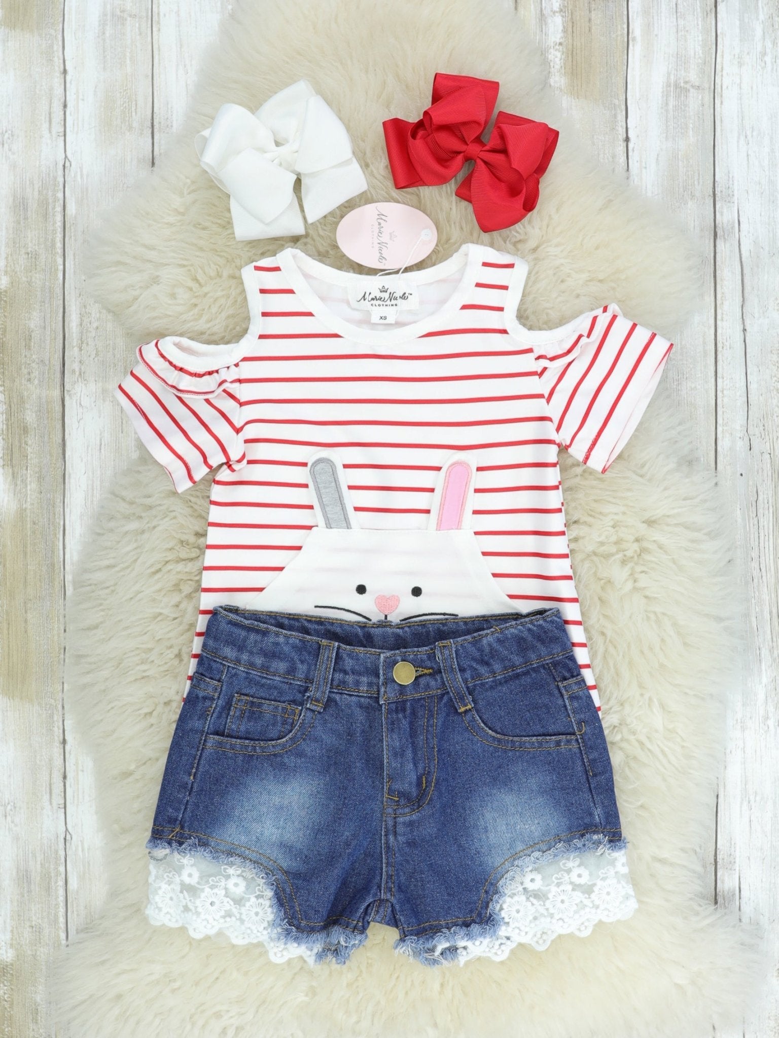 Mauve Bunny Striped Shirt & Denim Shorts - Marie Nicole Clothing