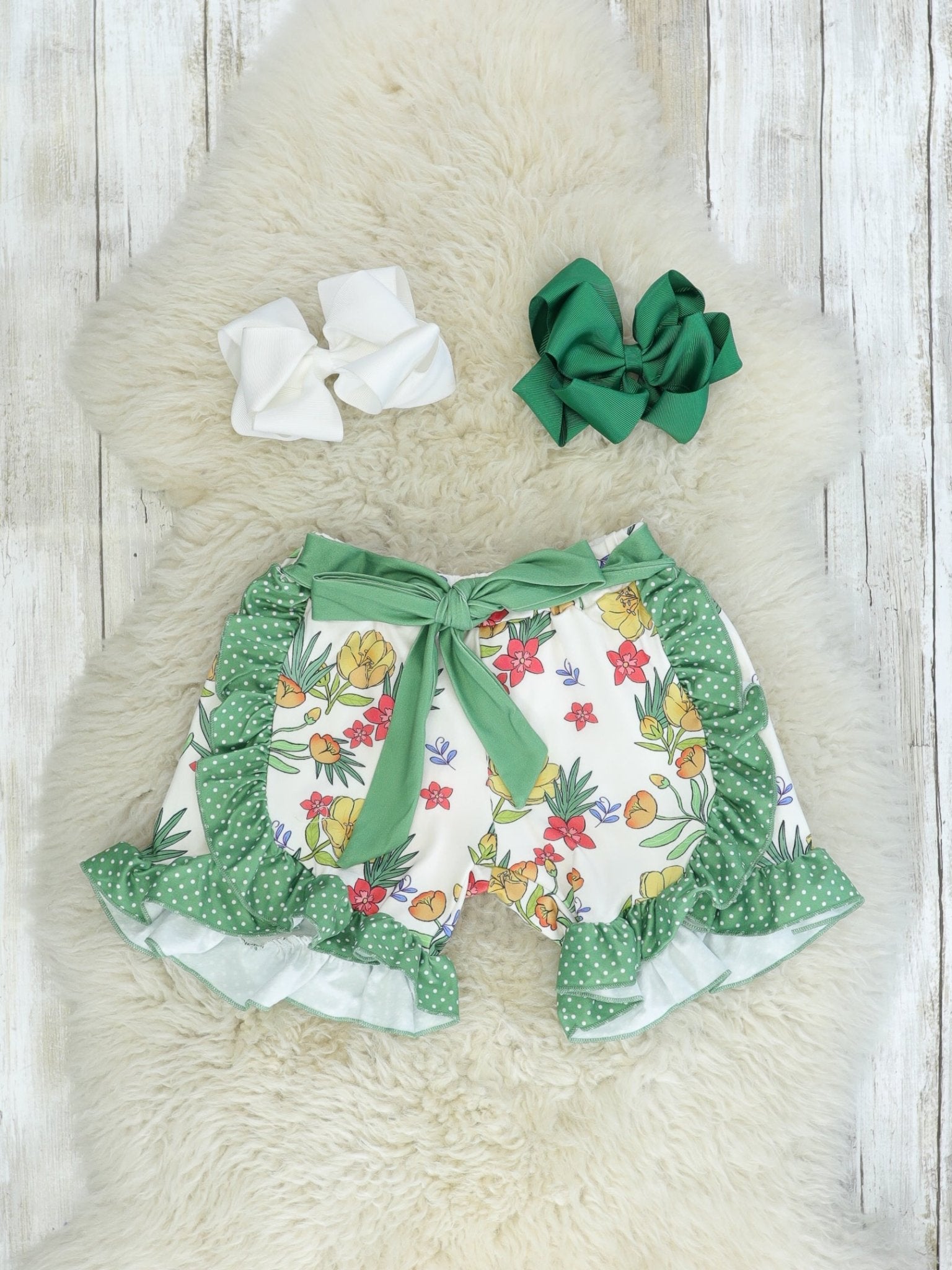 Olive Floral Ruffle Shorts - Marie Nicole Clothing