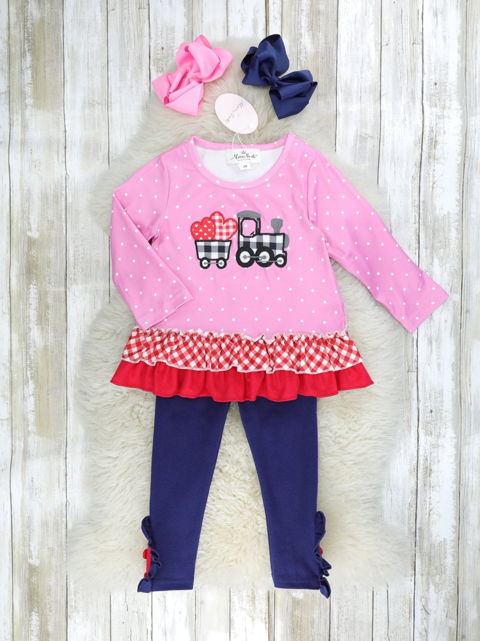 Gingham Heart Train Ruffle Outfit - Marie Nicole Clothing