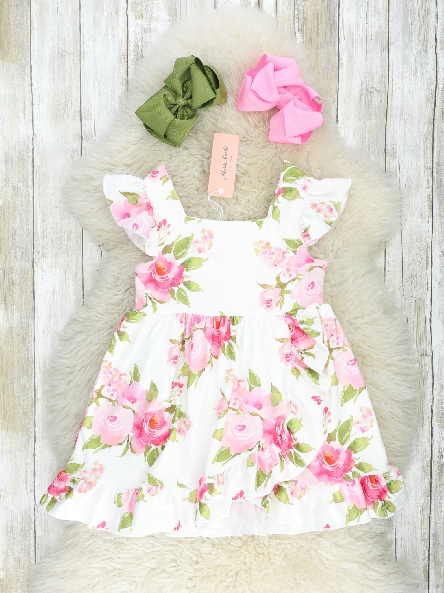 Pink Watercolor Floral Ruffle Dress - Marie Nicole Clothing