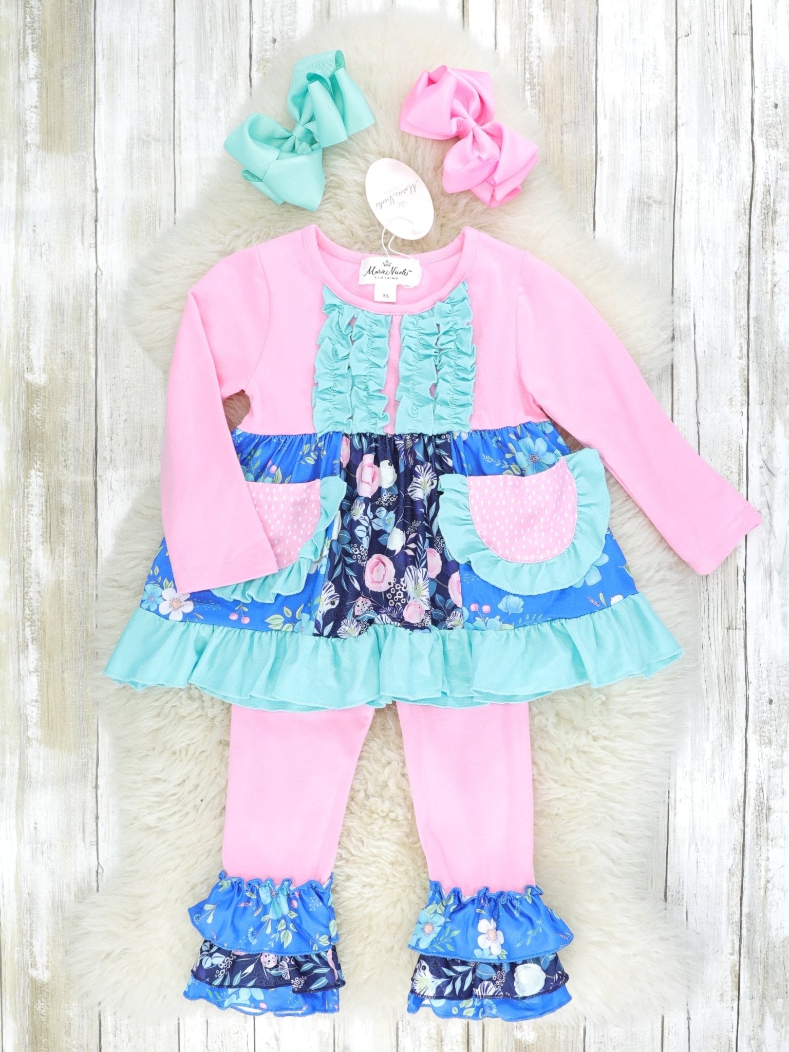 Hot Pink Floral Ruffle Outfit - Marie Nicole Clothing