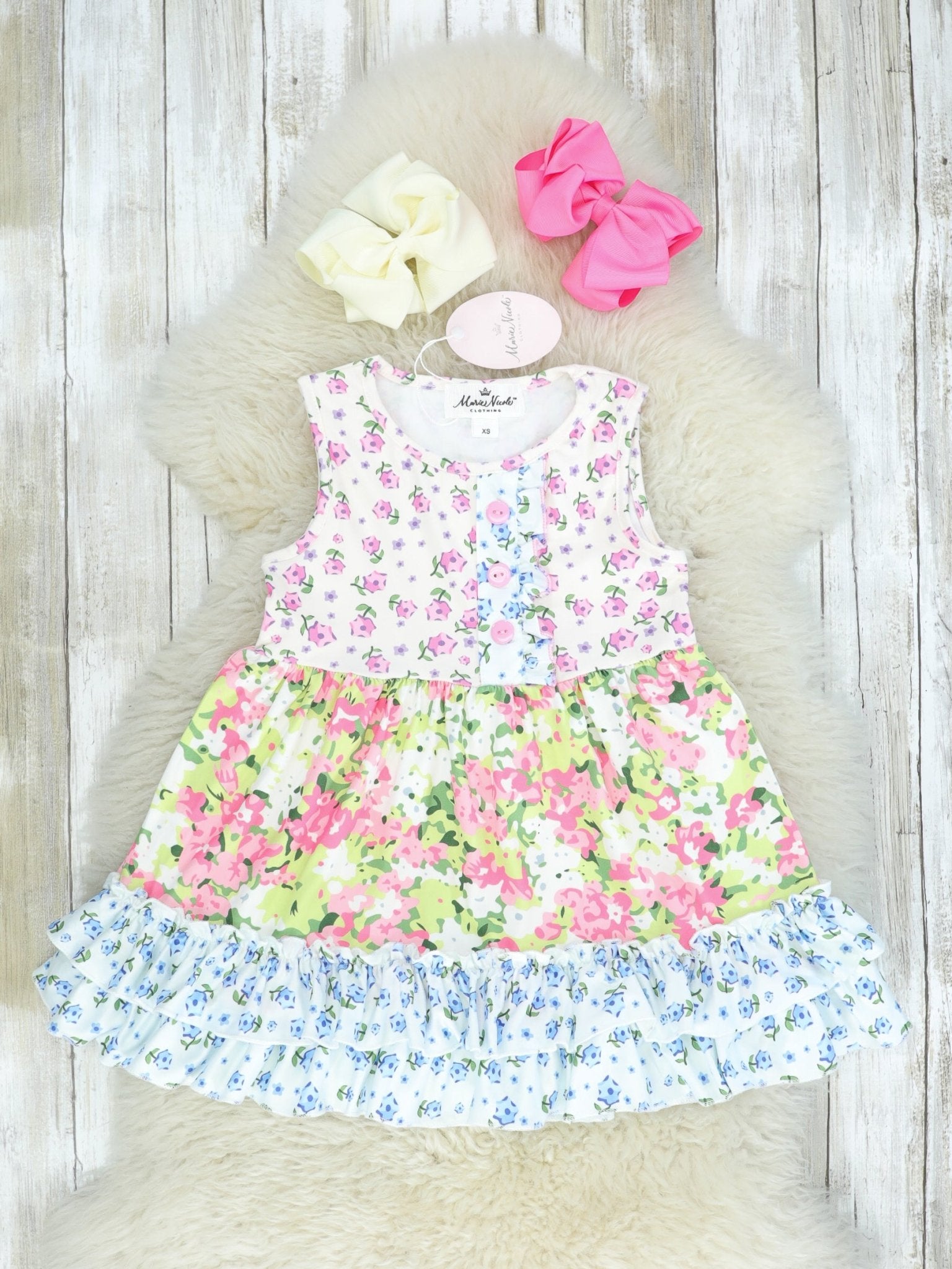 Mixed Florals Ruffle Dress - Marie Nicole Clothing