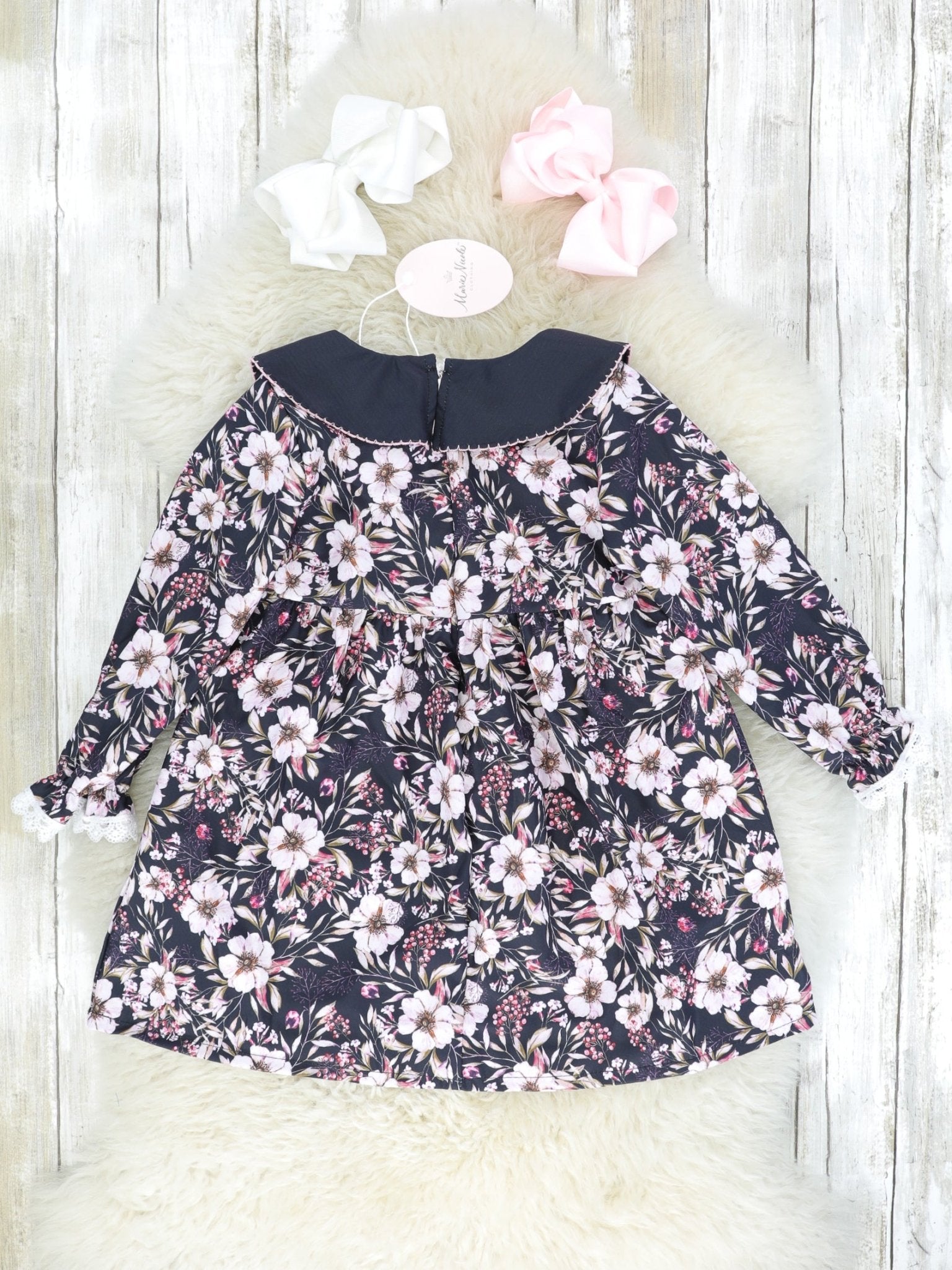 Black & Pink Floral Bib Collar Dress - Marie Nicole Clothing